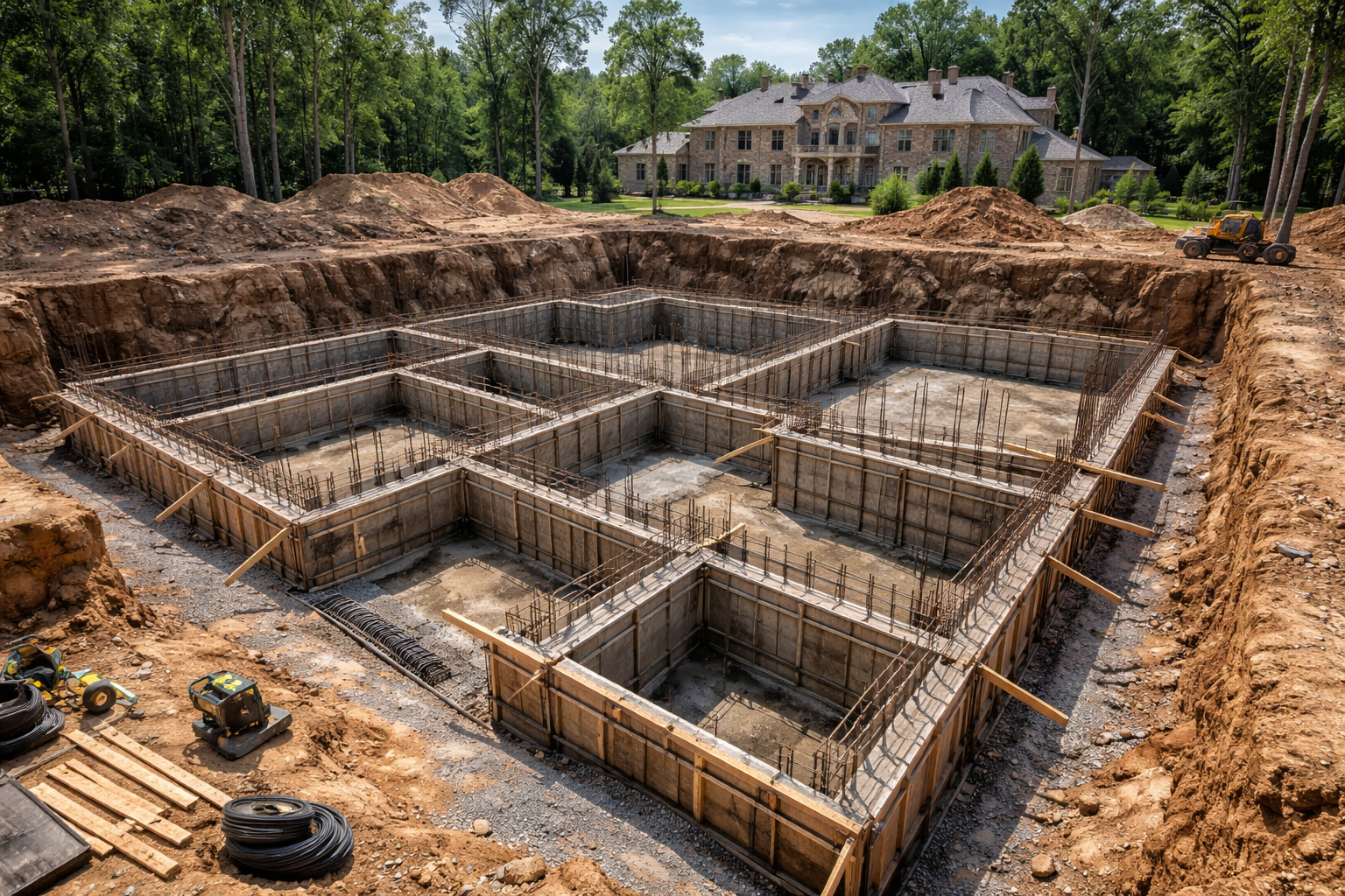 New concrete foundation construction in Vancouver BC featuring deep excavation, reinforced footings, and precision formwork for strong, code-compliant residential and commercial structures.