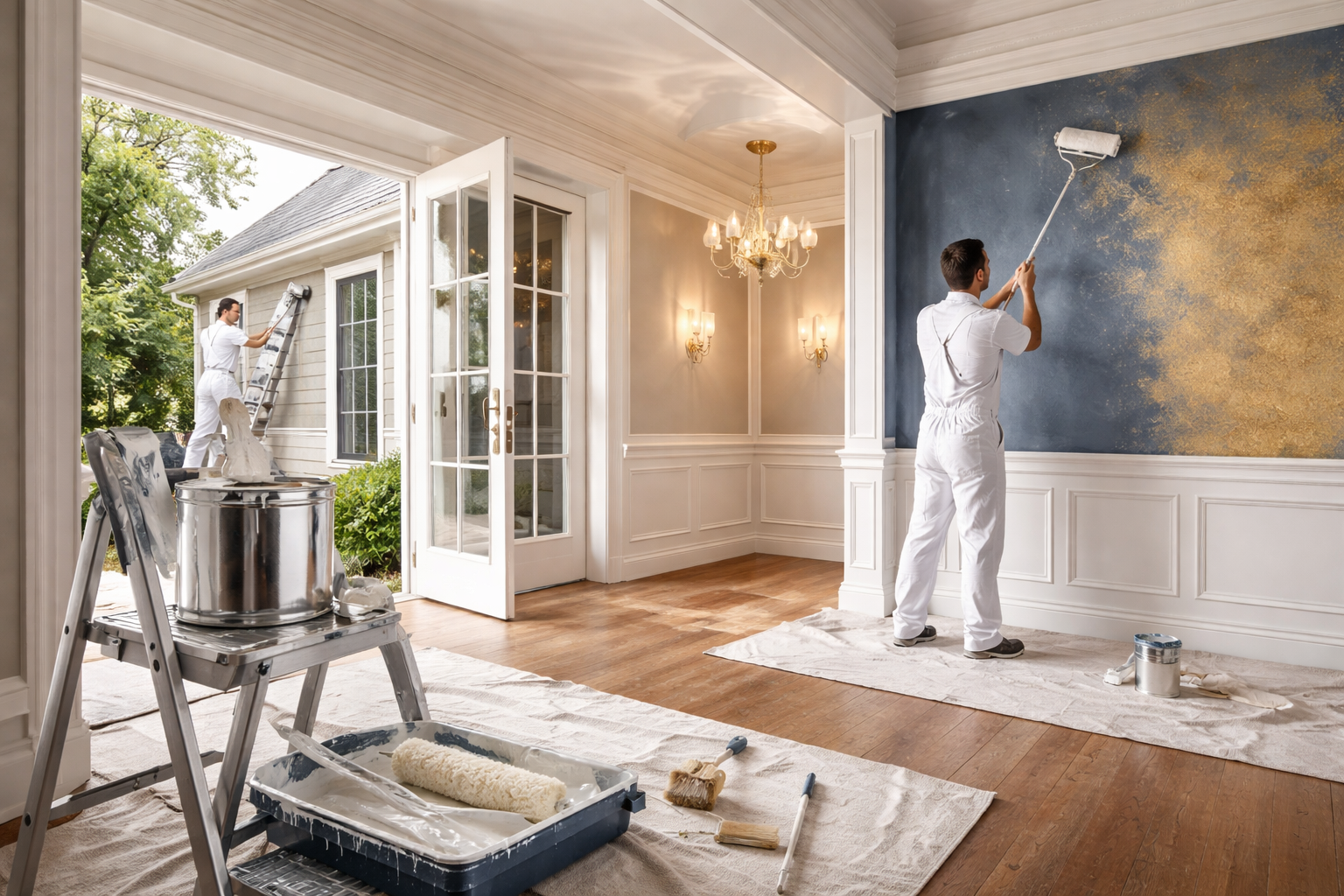 Professional interior and exterior painters completing a residential project