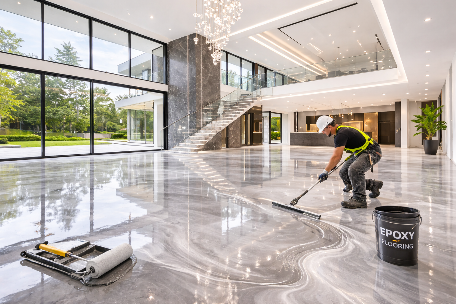 Epoxy flooring installation in Vancouver for residential garage commercial and industrial floors