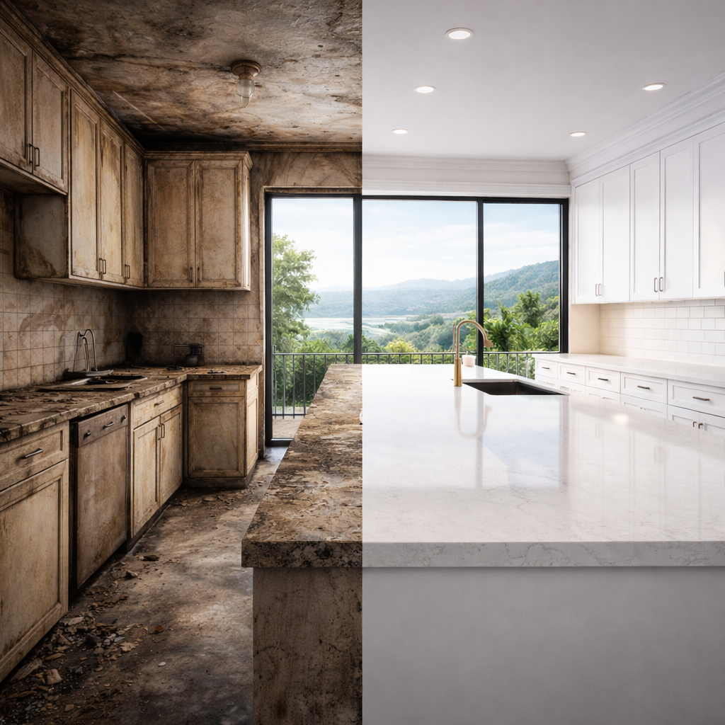 Restoration - Vancouver restoration services by Mari Construction Ltd including water damage restoration, fire and smoke damage repair, mold remediation, natural stone restoration, and hardwood flooring and wood restoration.