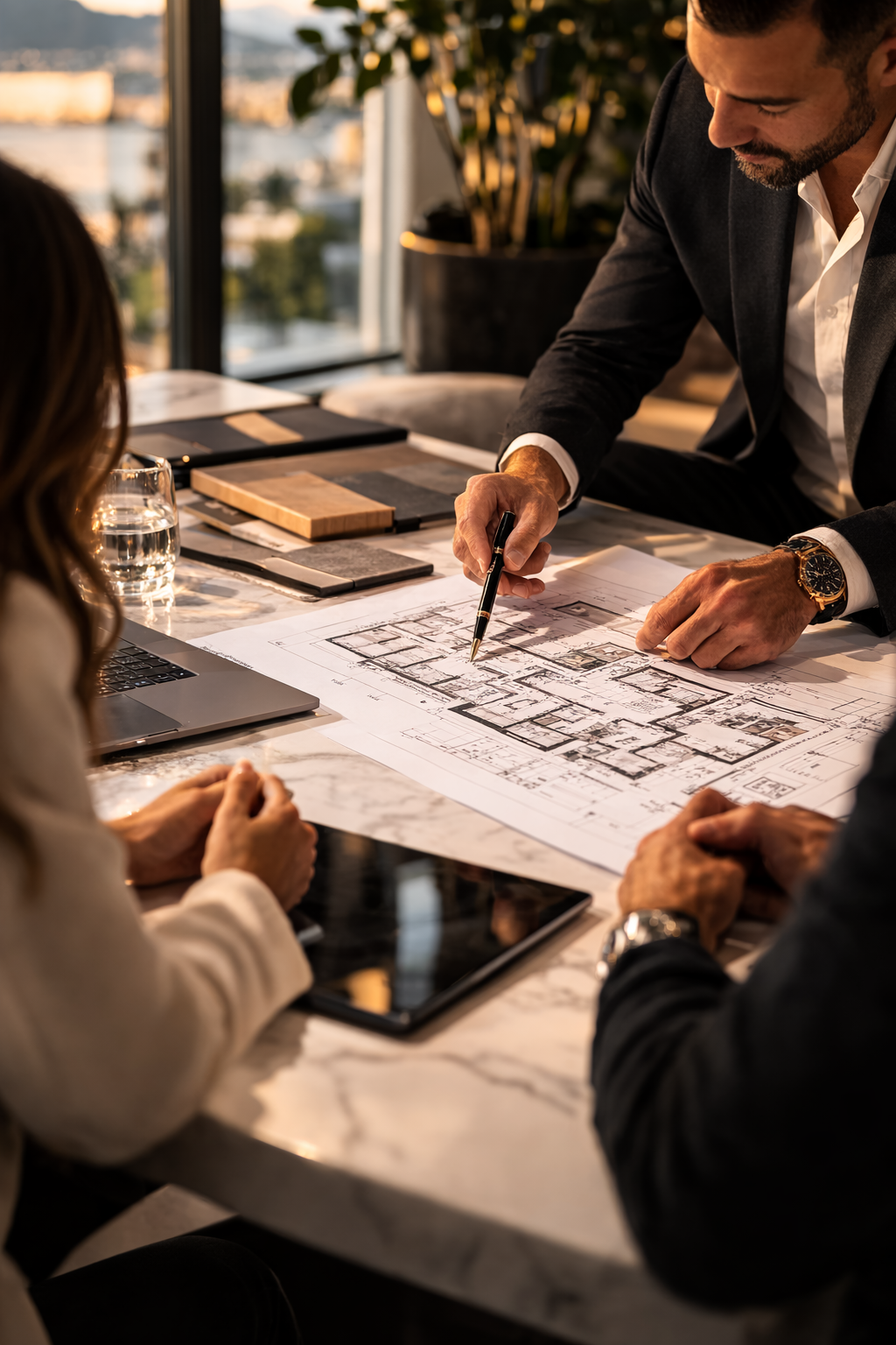 Contractor meeting with homeowners to discuss renovation plans and assess the project scope.