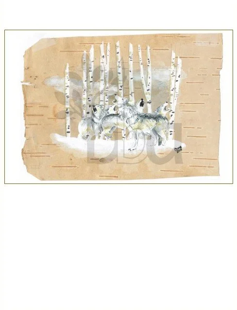 Howling Wolves, painted on Birch Bark