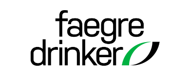 Faegre Drinker logo with black and green leaf design.