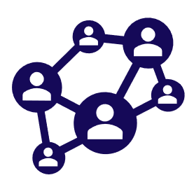 Icon of connected user profiles representing a network.