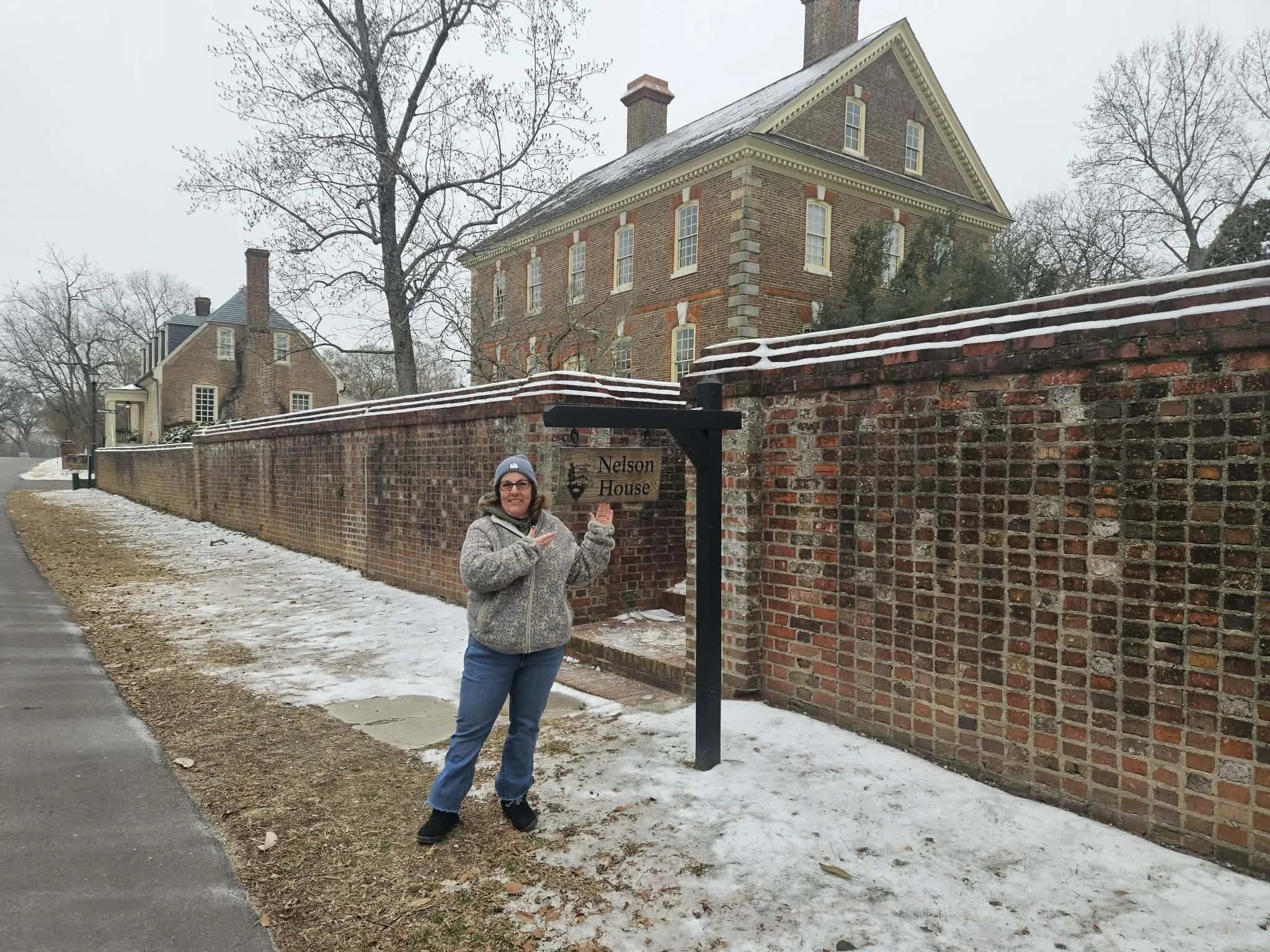 Behind the scenes photo of Author Jenn Currie deFouw at Nelson family home in Yorktown, VA