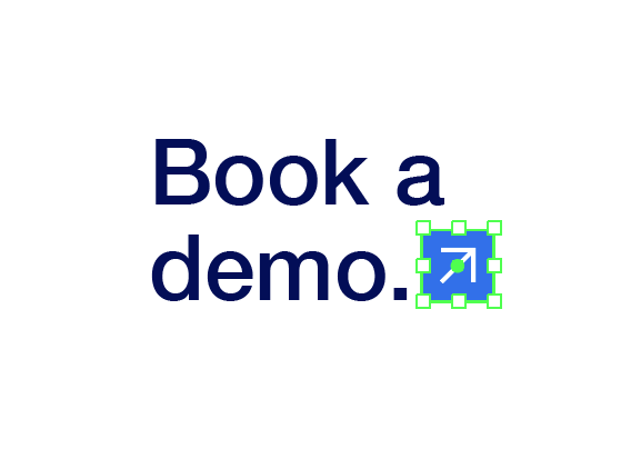 Text saying 'Book a demo' with a blue arrow icon next to the word 'demo' on a white background.