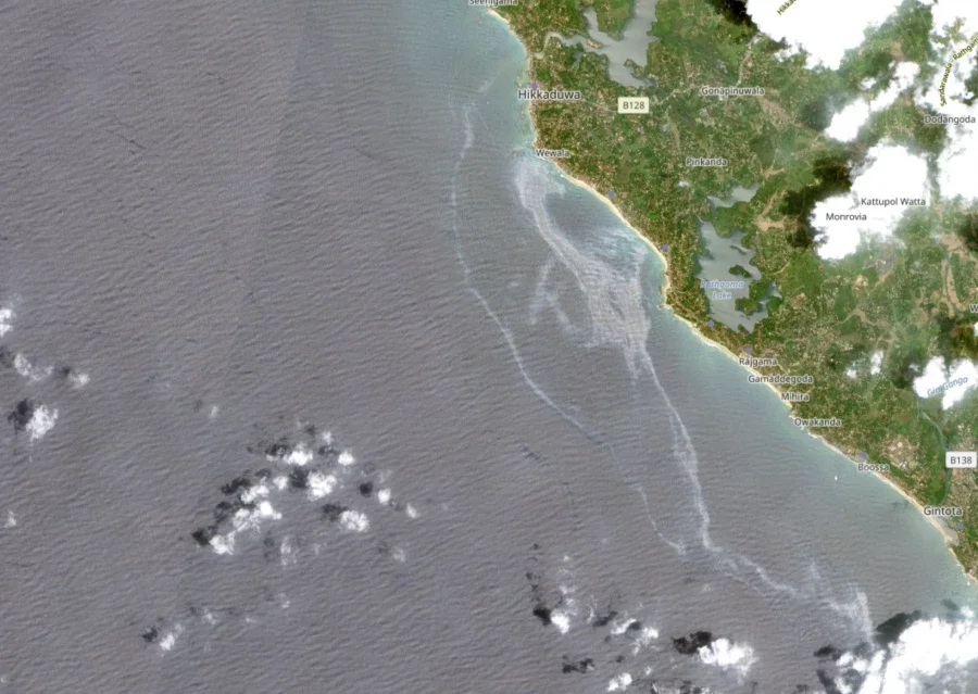 Satellite remote sensing image of a coastal region for real-time ship tracking and maritime safety
