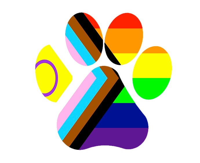 Huella de pata decorada con la bandera del orgullo LGBTQ+