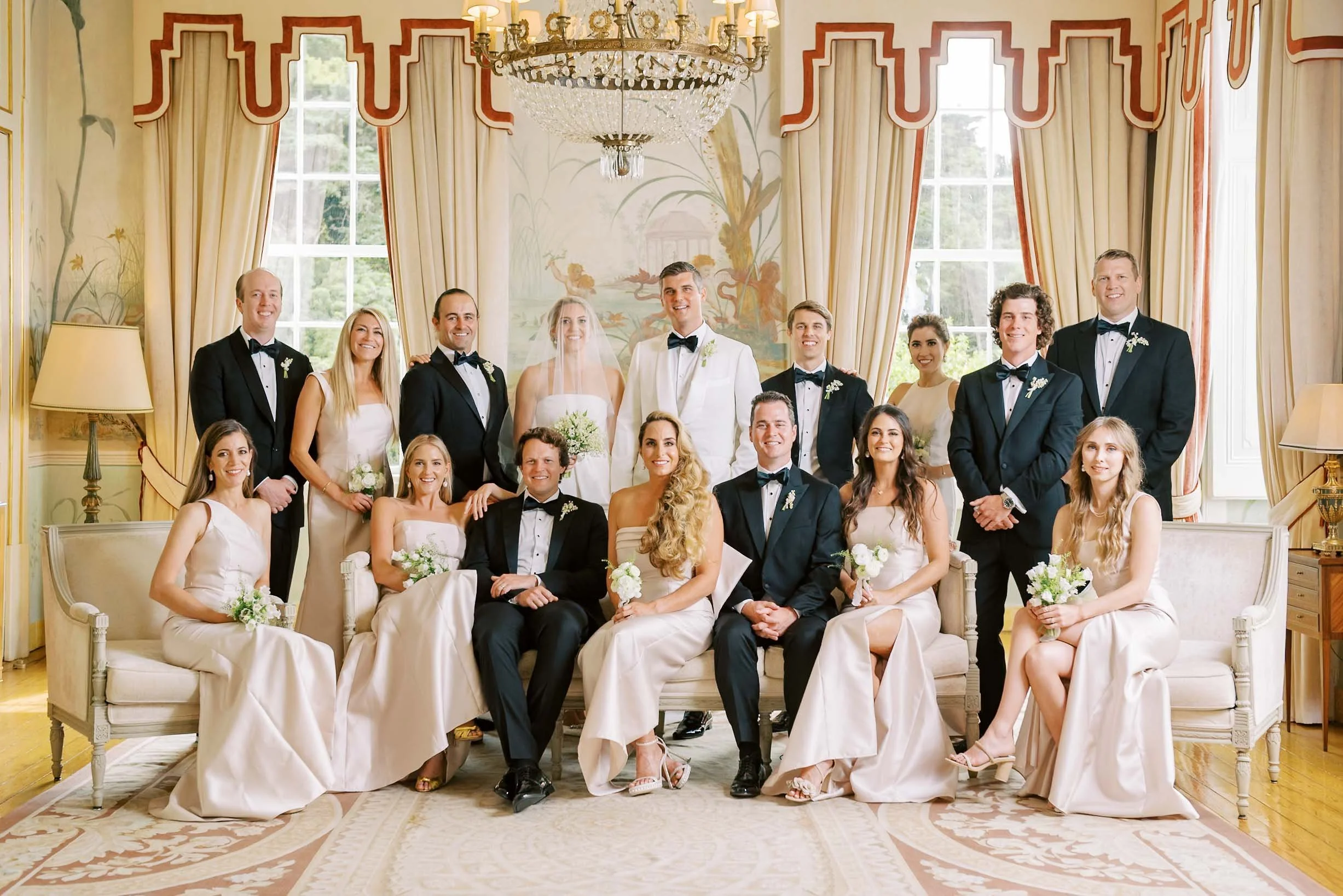 Wedding party portrait at Palácio de Seteais in Sintra, Portugal