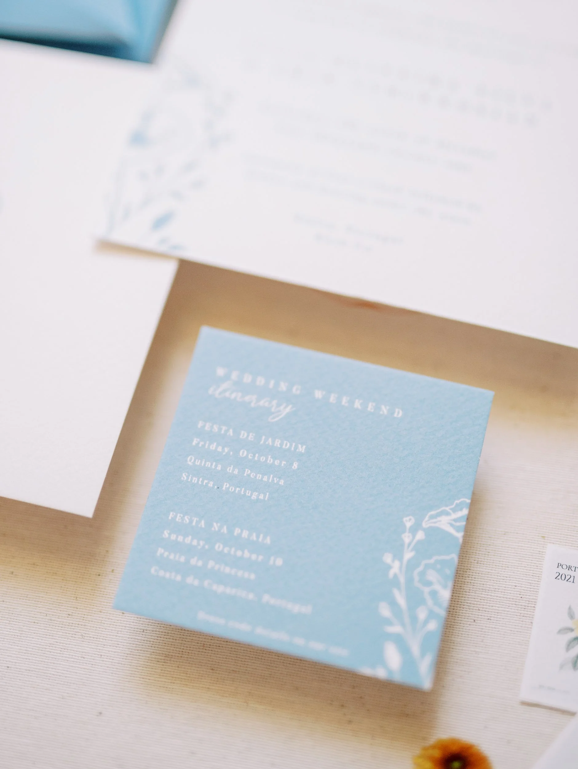 Invitation suite details for a wedding at Quinta da Bella Vista in Sintra