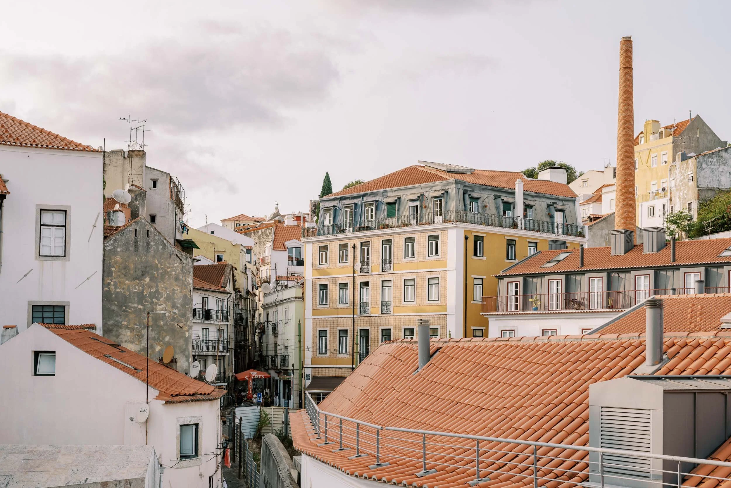 Lisbon view during the welcome cocktail before a wedding at Quinta da Bella Vista in Sintra, Portugal