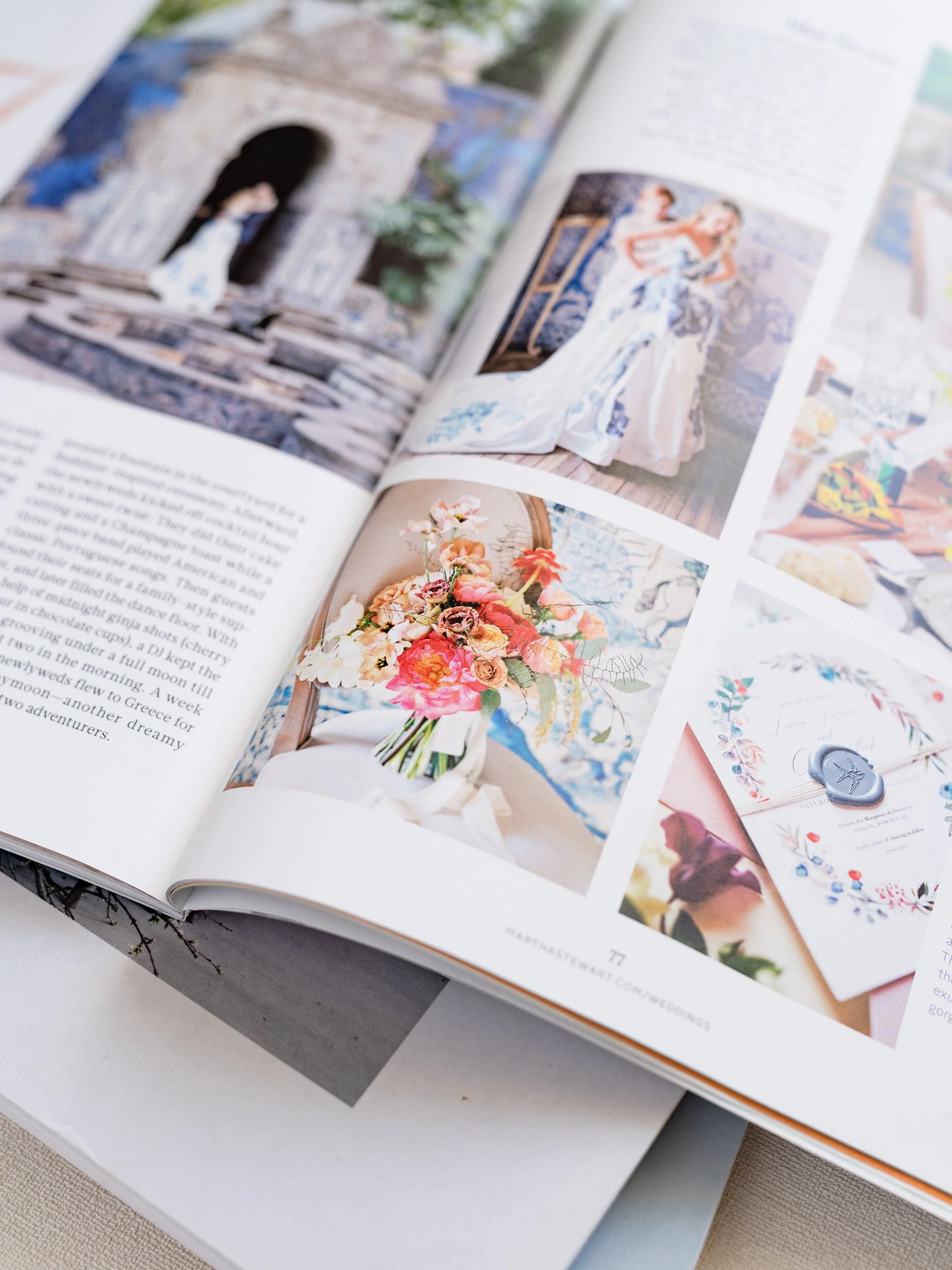 Editorial feature in Martha Stewart Weddings with wedding photographs by Love Is My Favorite Color
