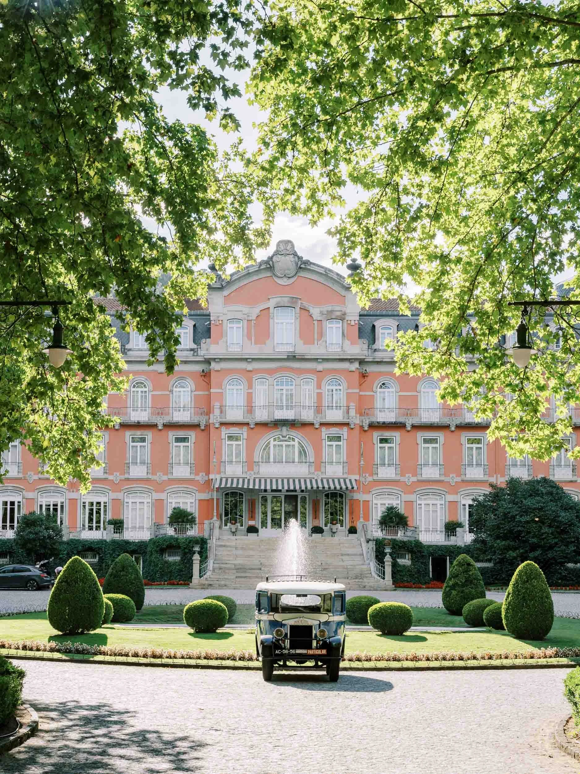 Exterior view during a wedding at Vidago Palace Hotel in Portugal