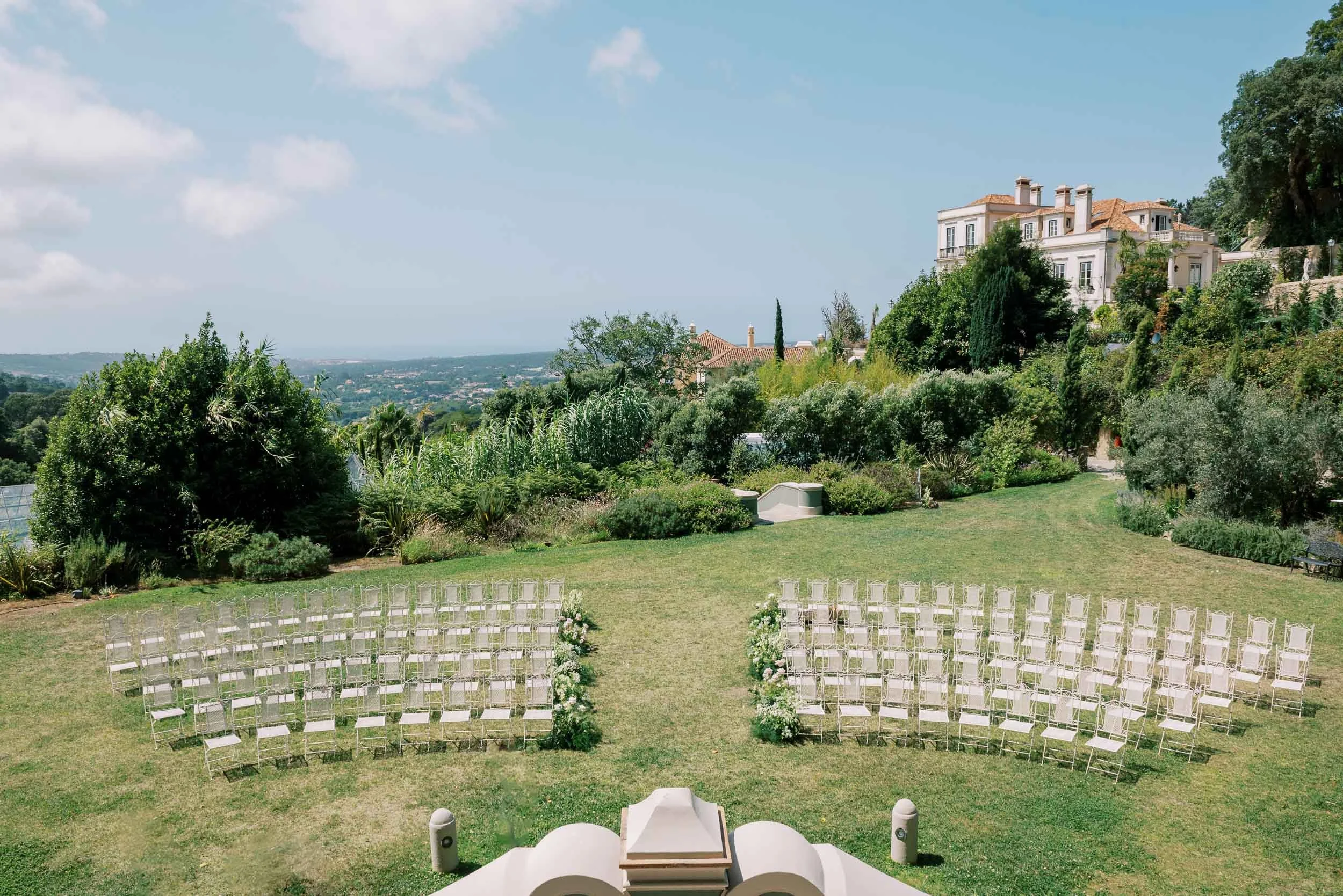 Empty ceremony area with Quinta da Bella Vista and views over Sintra in Portugal