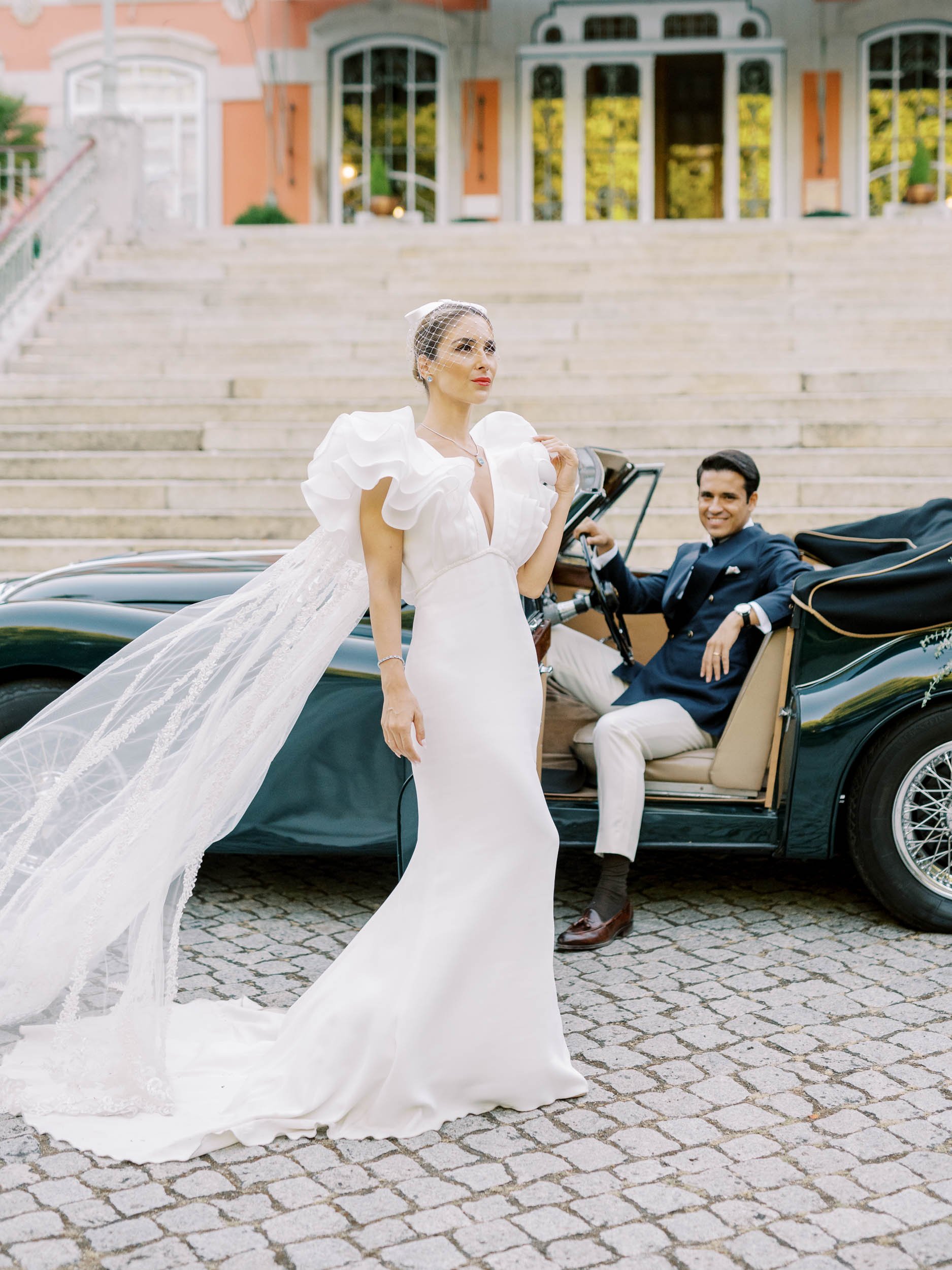 Bride and groom at Vidago Palace in Portugal