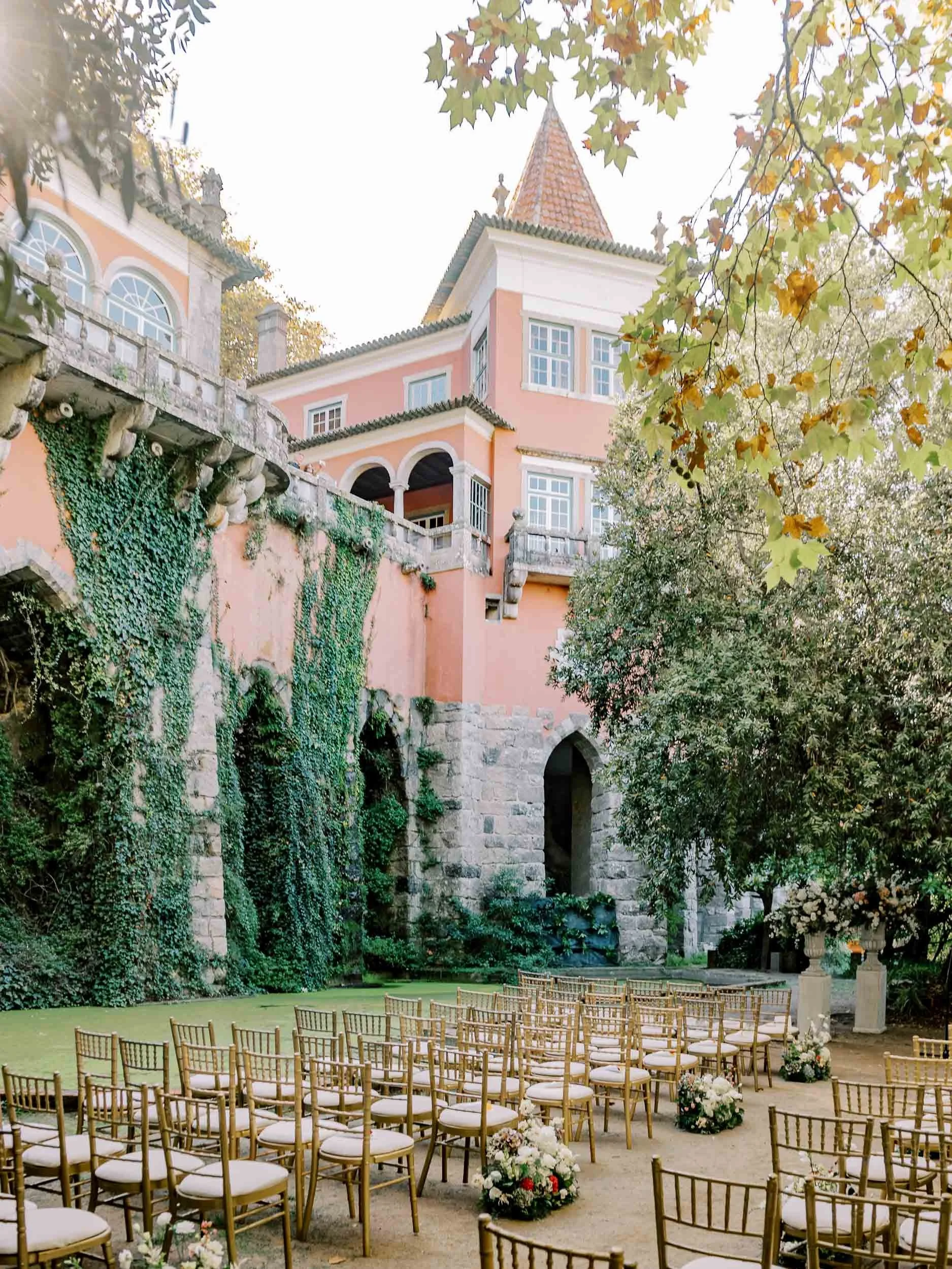 Outdoor ceremony setup at Casa dos Penedos in Sintra