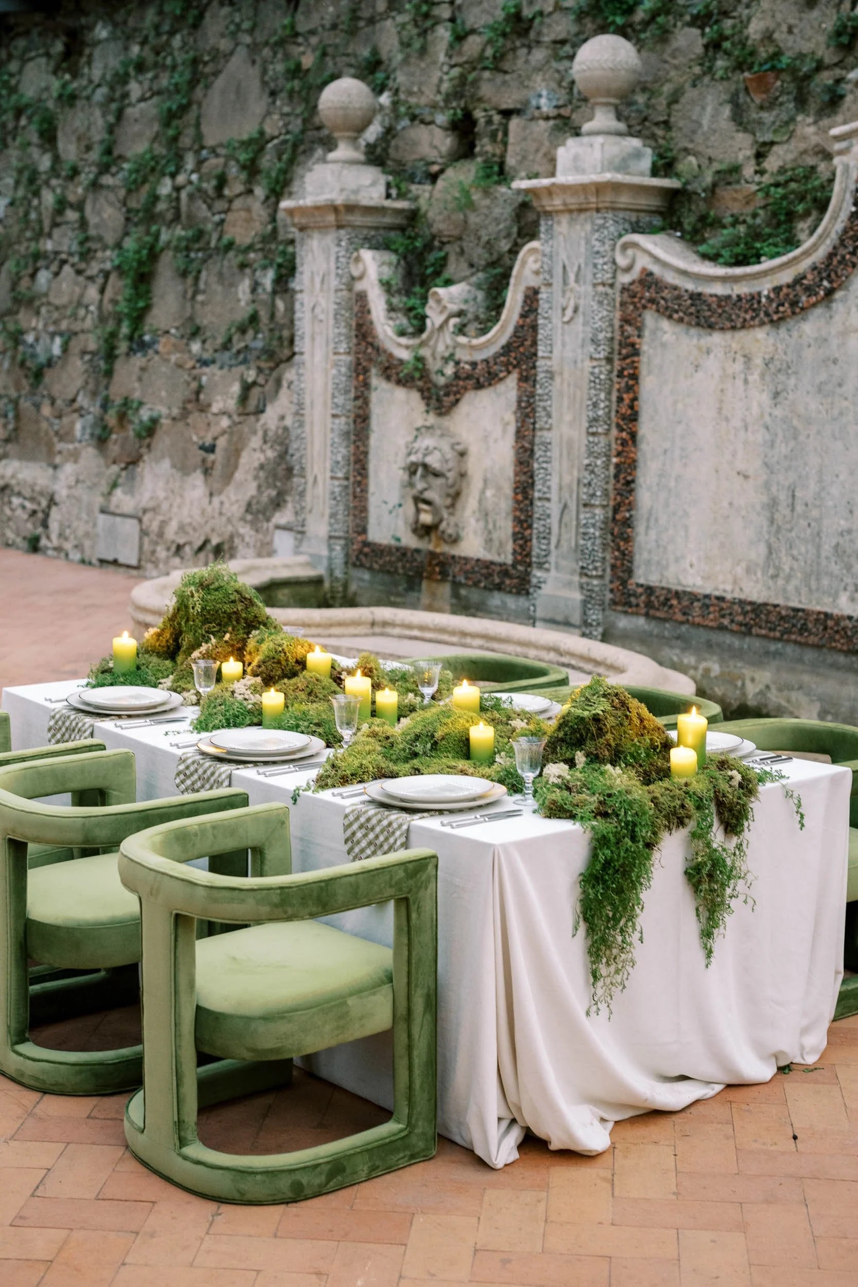 Reception table details at Casa dos Penedos in Sintra, Portugal