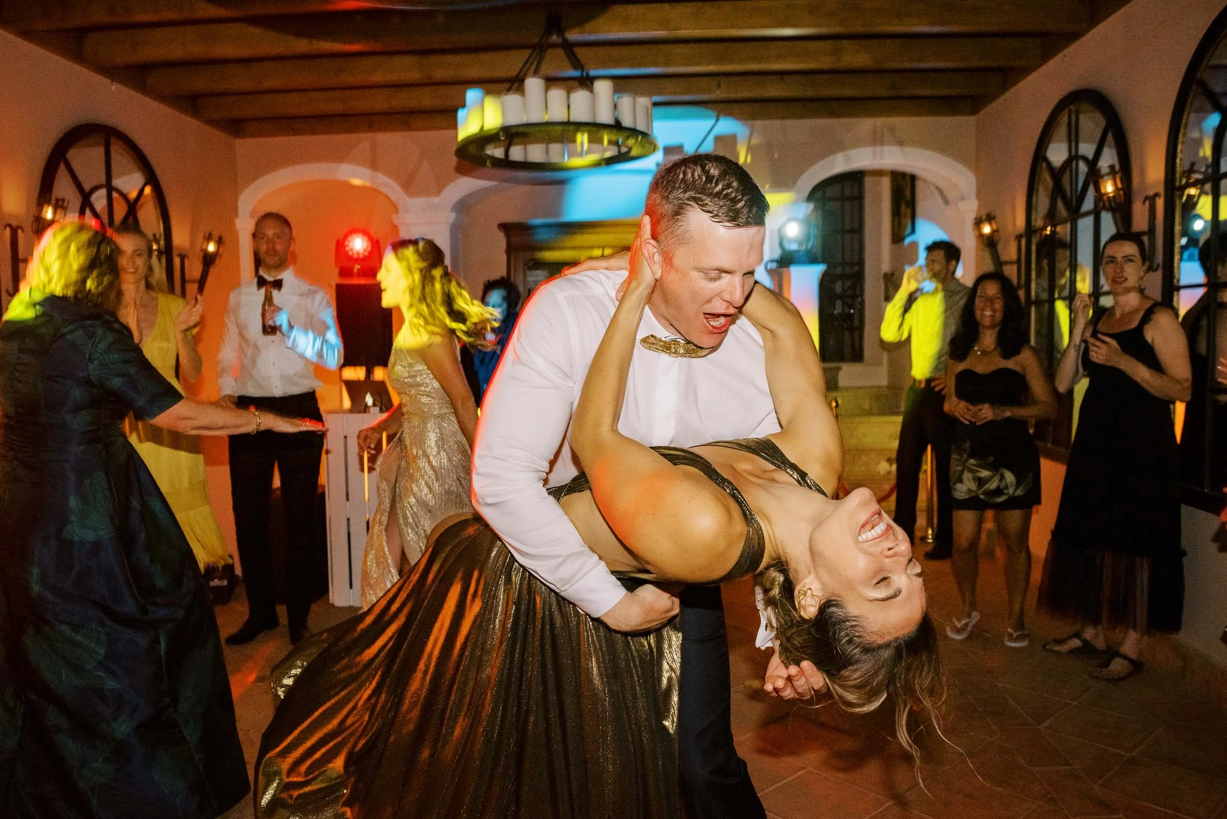 Bride and groom dancing at the after-party at Quinta da Bella Vista in Sintra, Portugal