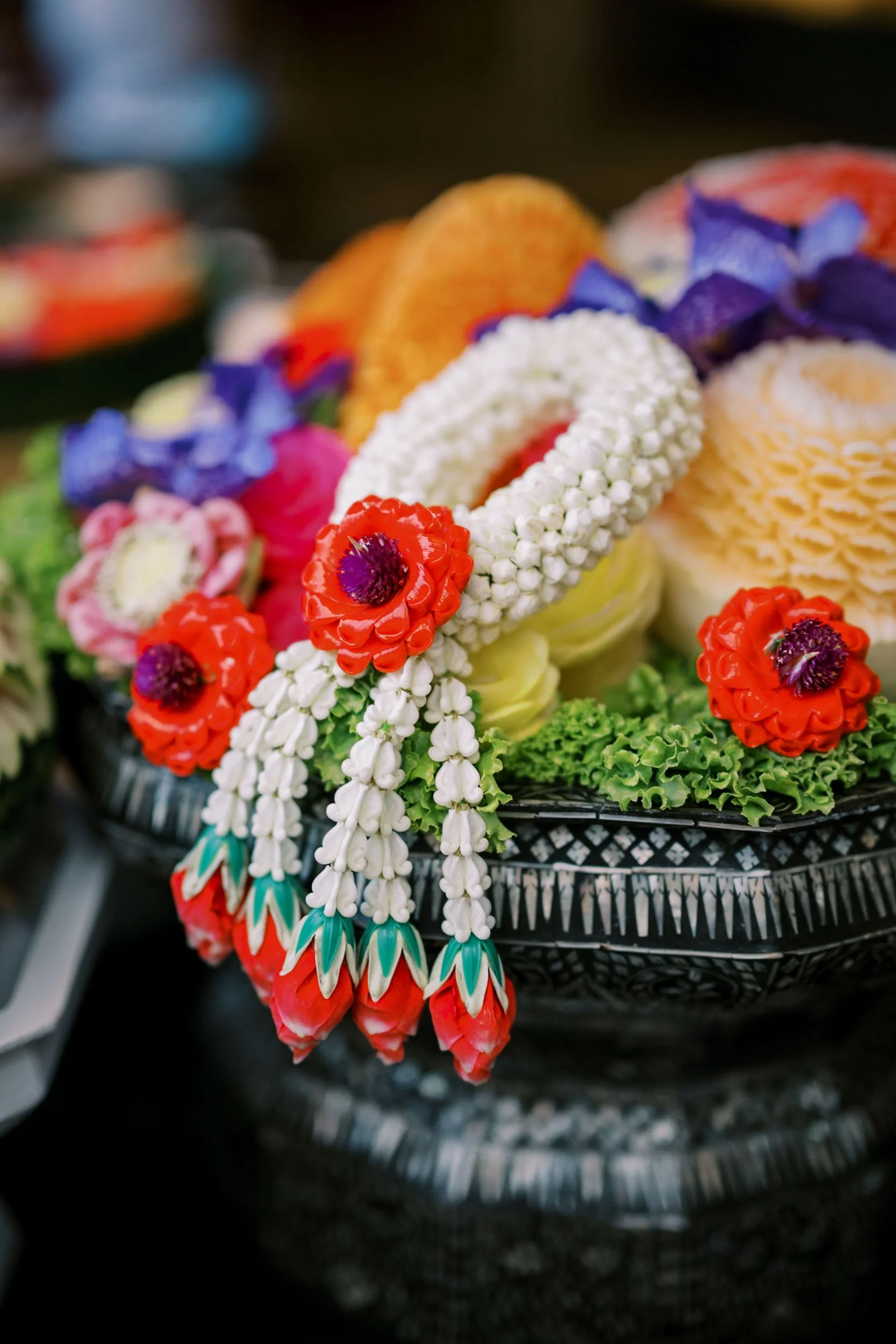 Traditional Thai floral garlands for the wedding celebration at Amanpuri in Phuket, Thailand