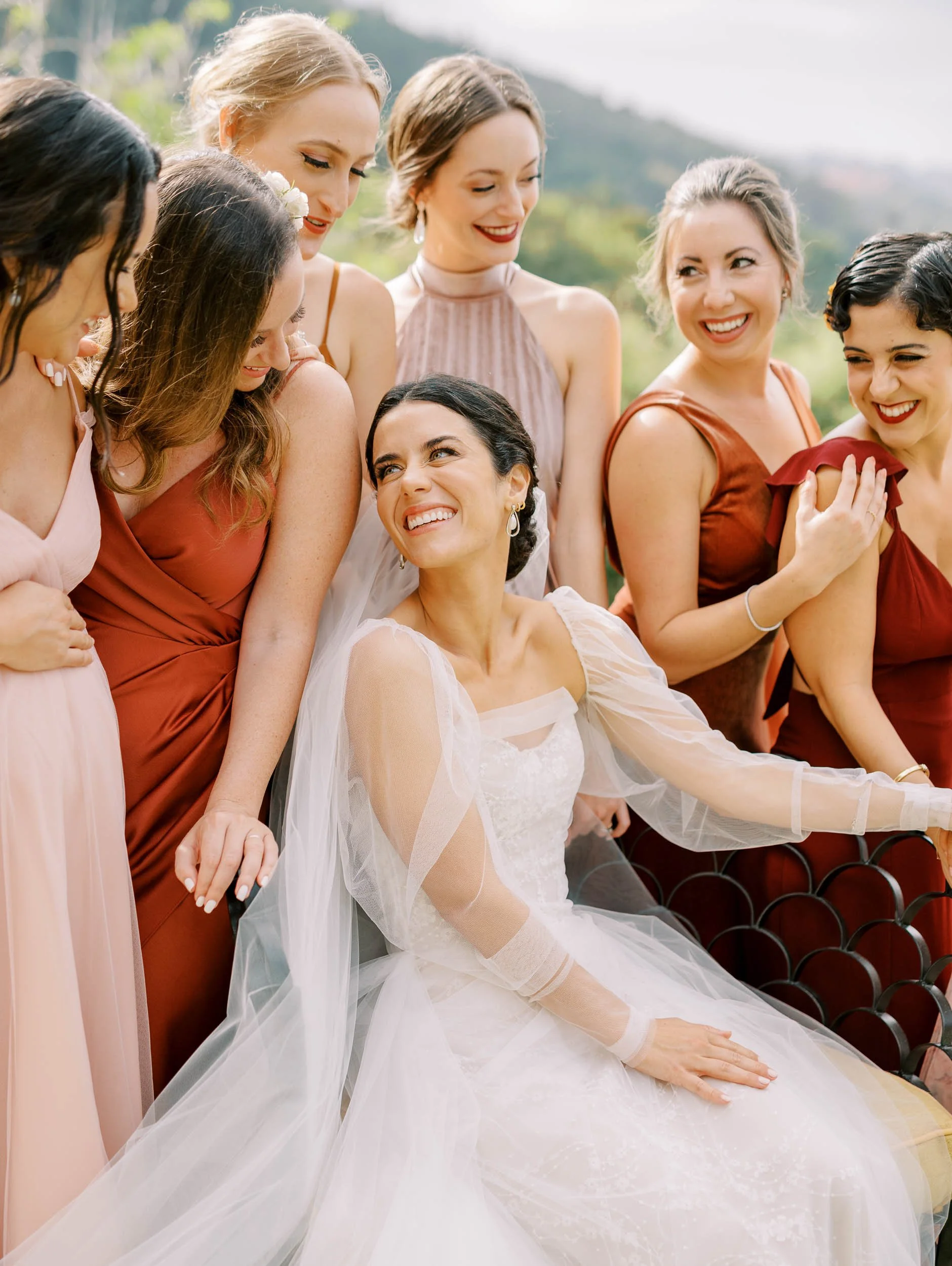 Bride with bridesmaids at Quinta da Bella Vista in Sintra