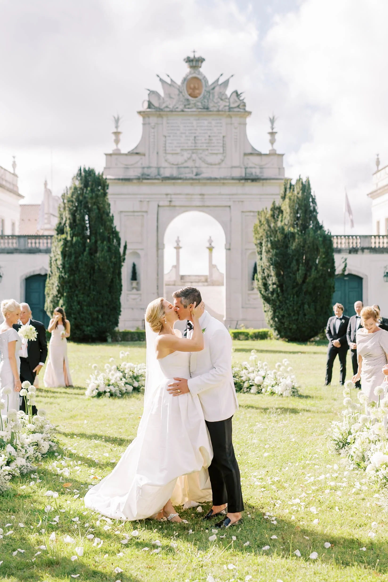 Bride and groom after the wedding ceremony at Palácio de Seteais in Sintra