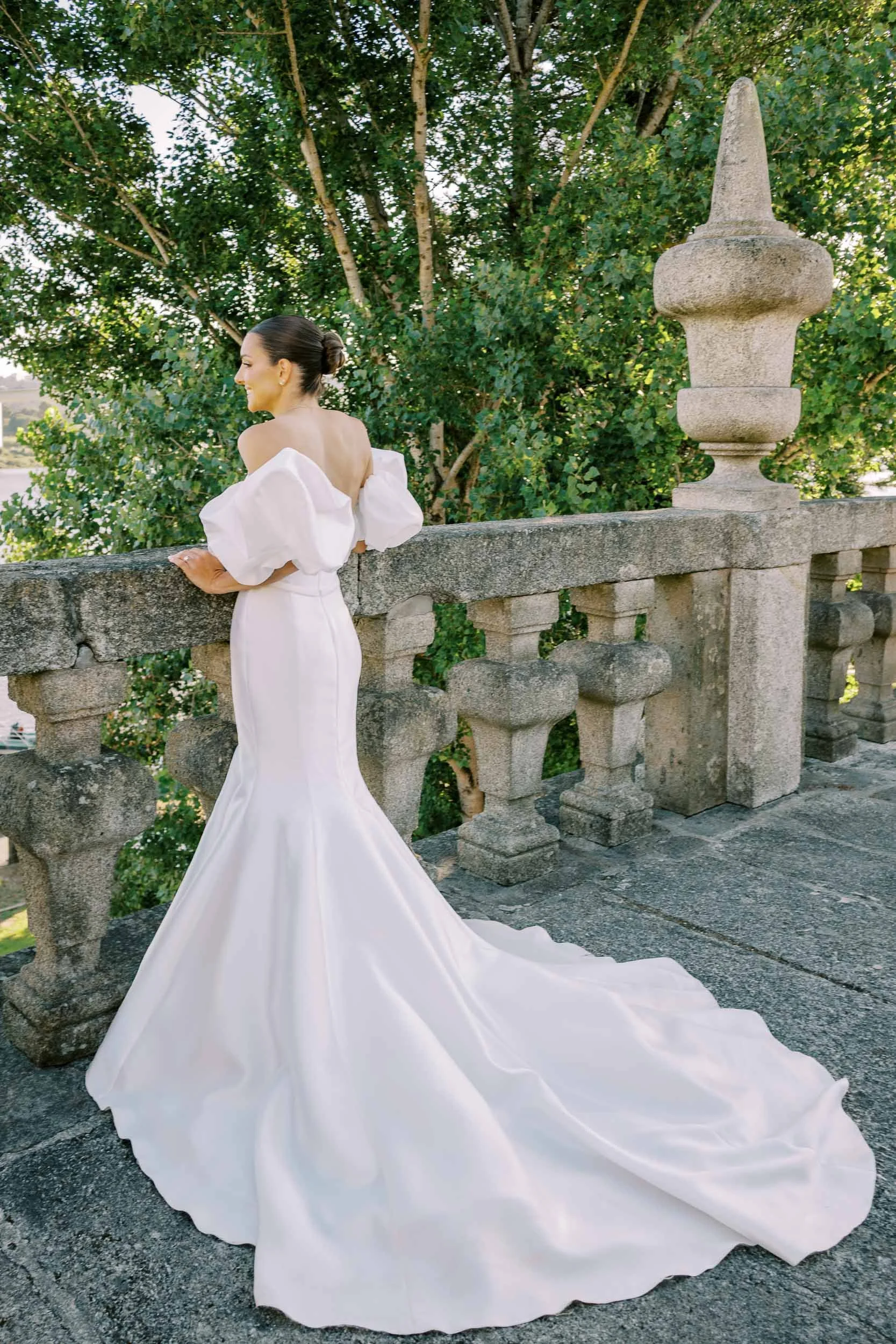 Bride portrait on the balcony at Palácio do Freixo in Porto, Portugal