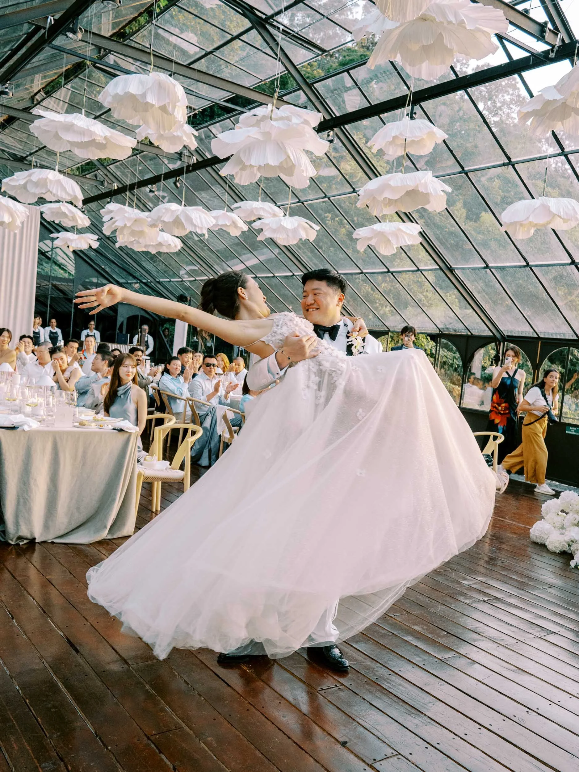 First dance in the glasshouse at Quinta da Bela Vista in Sintra, Portugal