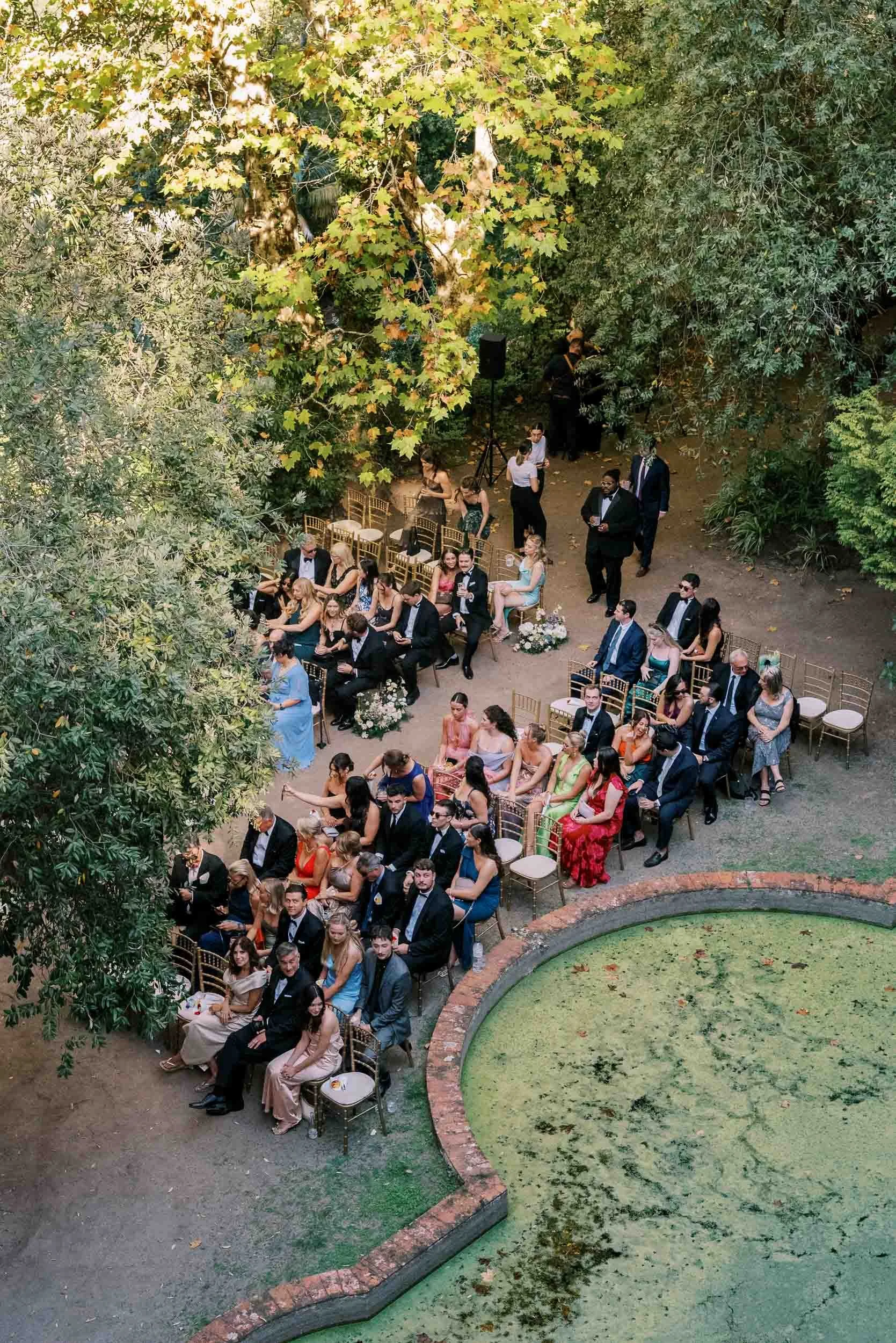 Wedding ceremony from above at Casa dos Penedos in Sintra