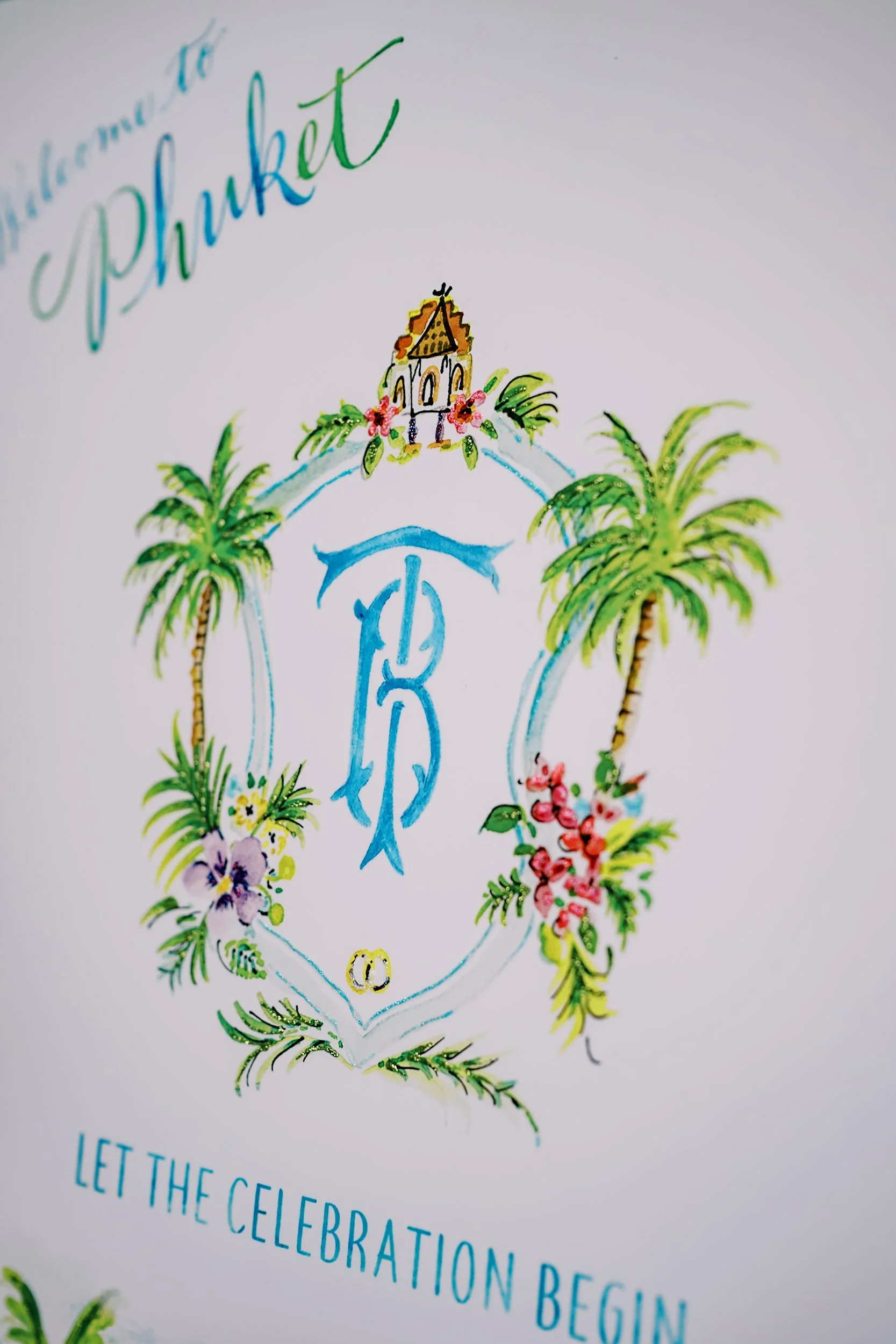 Welcome sign with Bronty and Tyler’s crest at Amanpuri in Phuket, Thailand