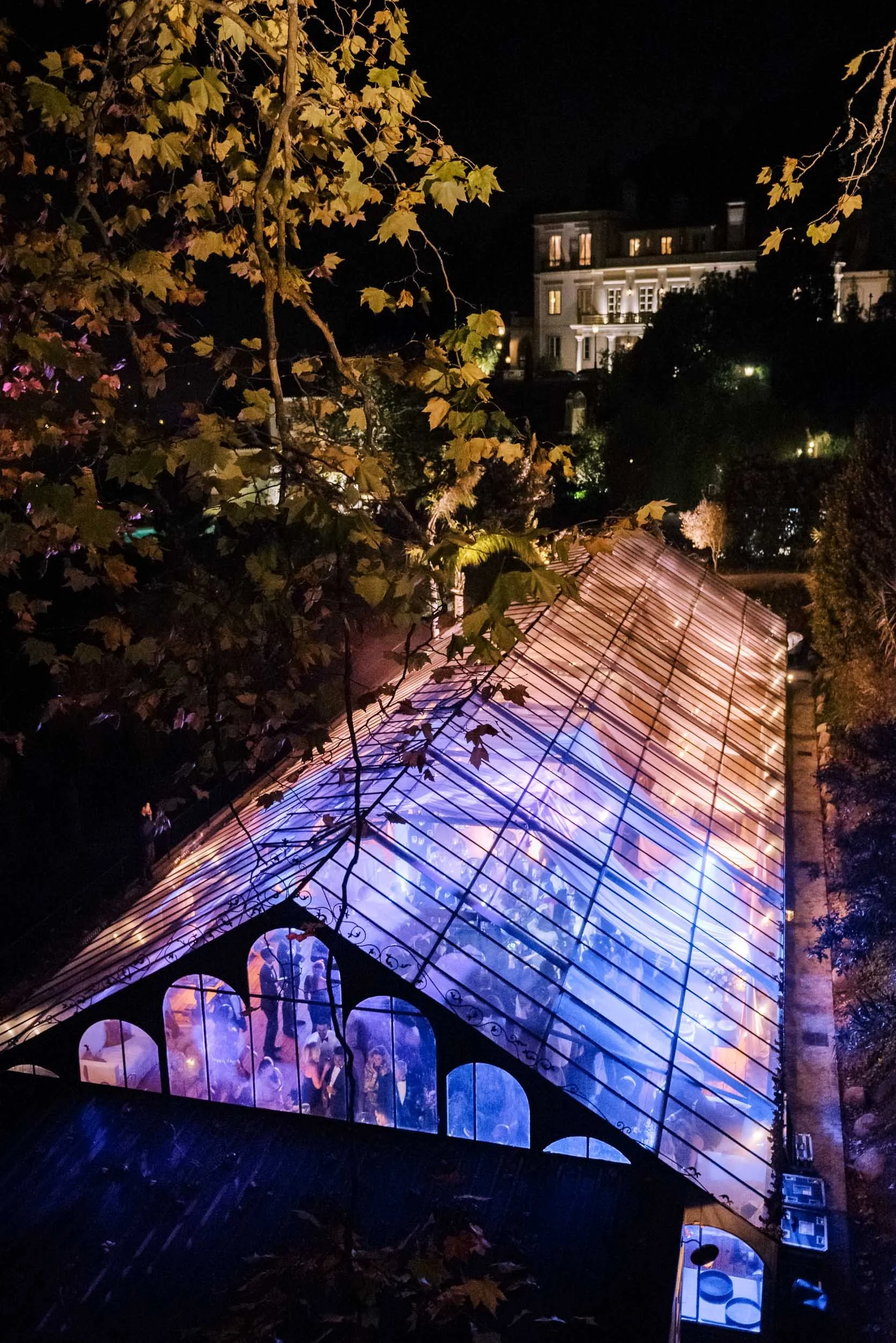 Night view of the glasshouse at Quinta da Bella Vista in Sintra