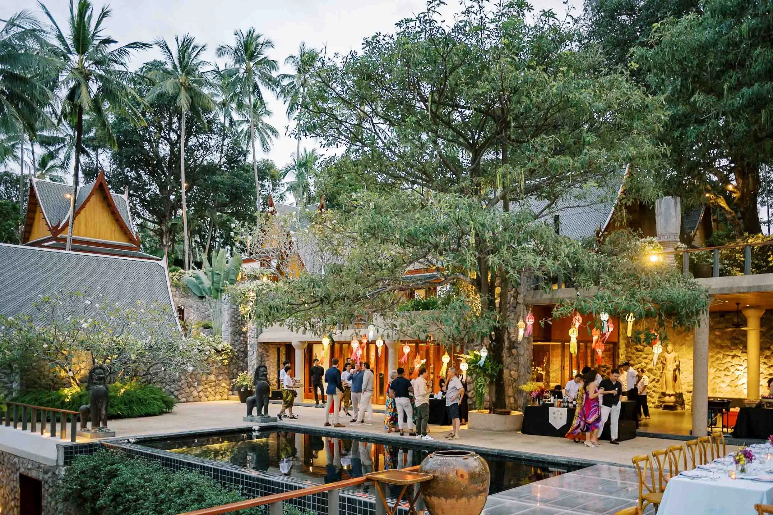 Evening welcome cocktail scene at Amanpuri in Phuket, Thailand
