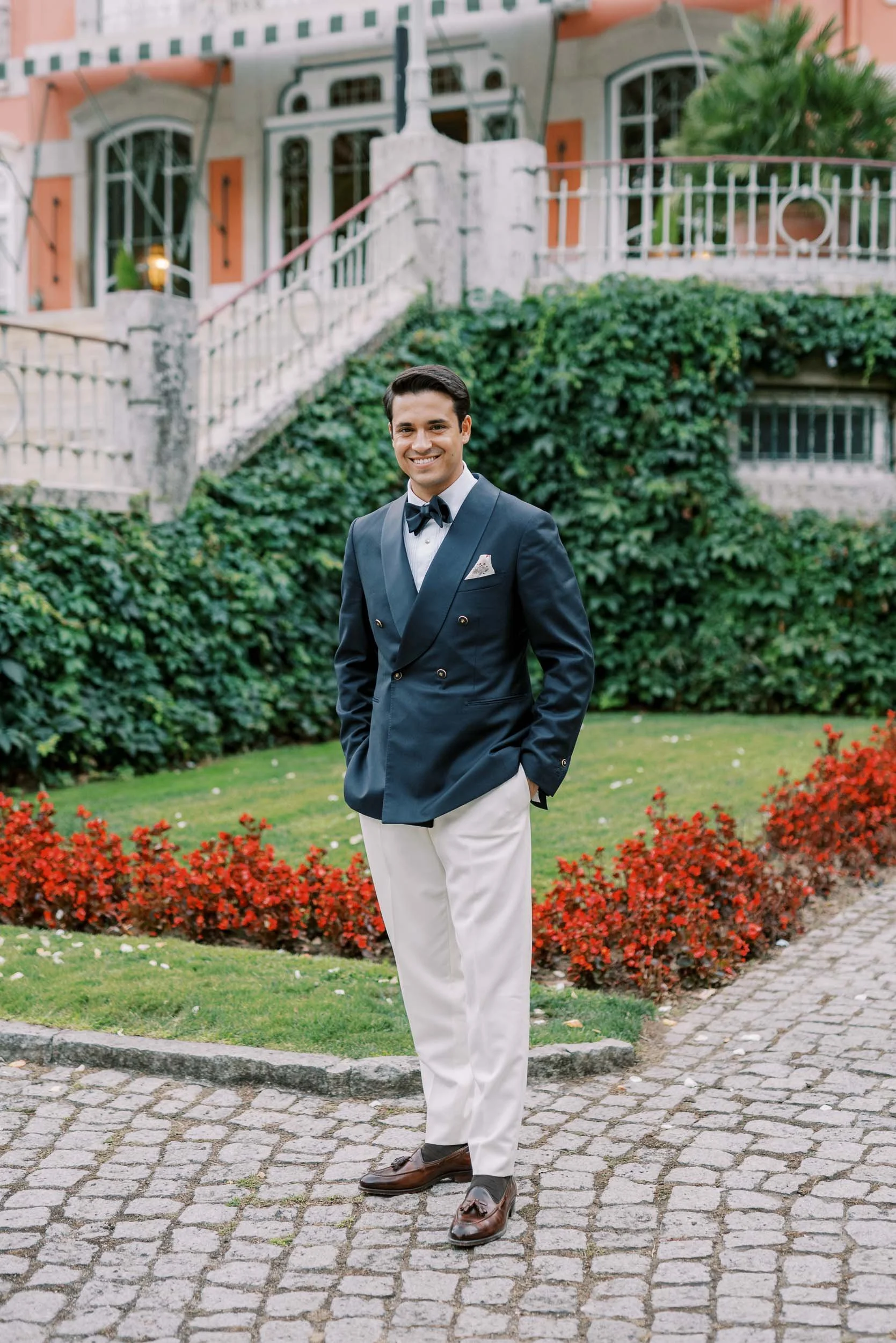 Groom portrait during a wedding at Vidago Palace Hotel in Portugal