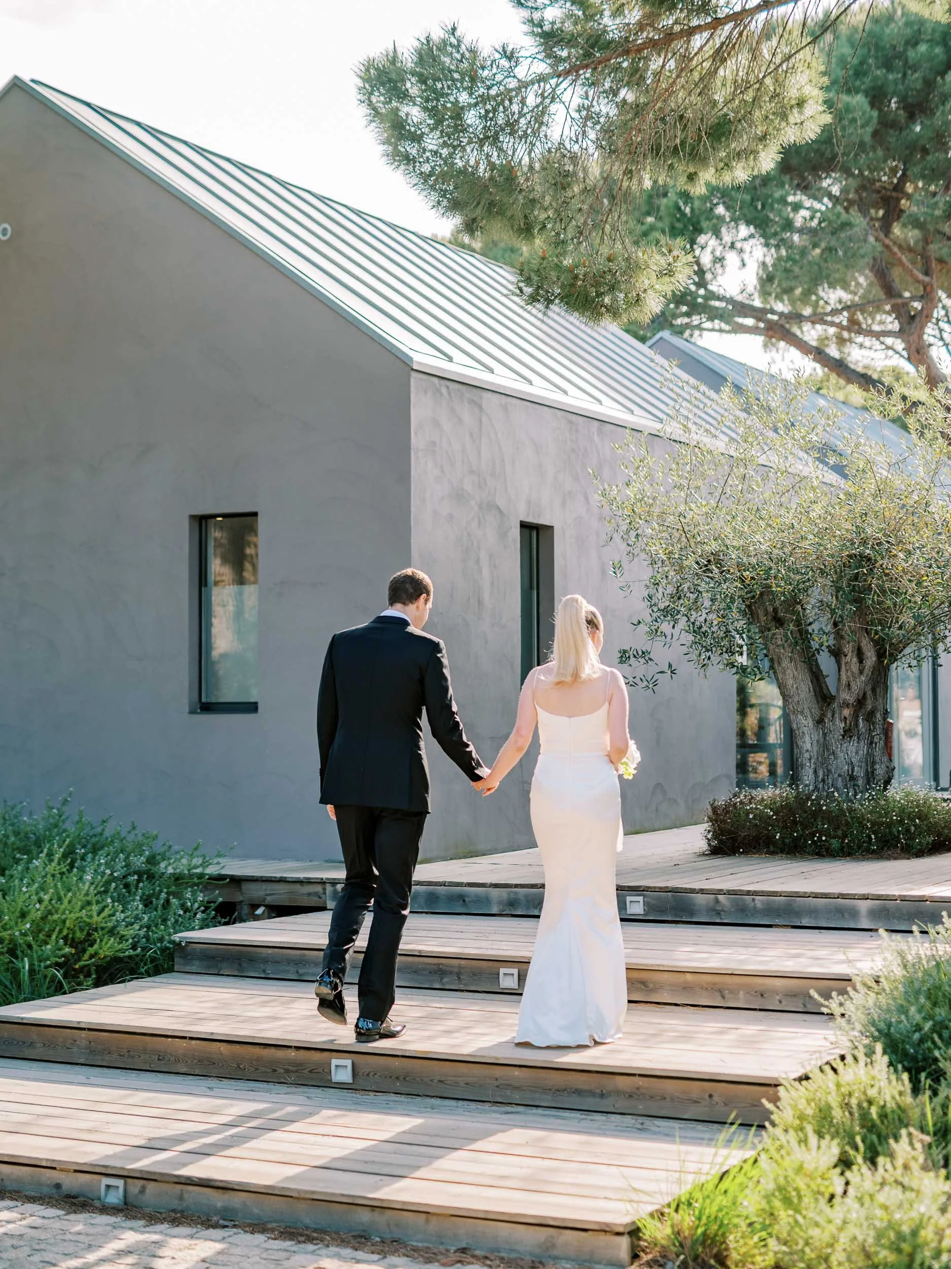 Bride and groom walking together at Sublime Comporta in Portugal