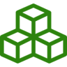 A black and green geometric logo with interlocking cube shapes.