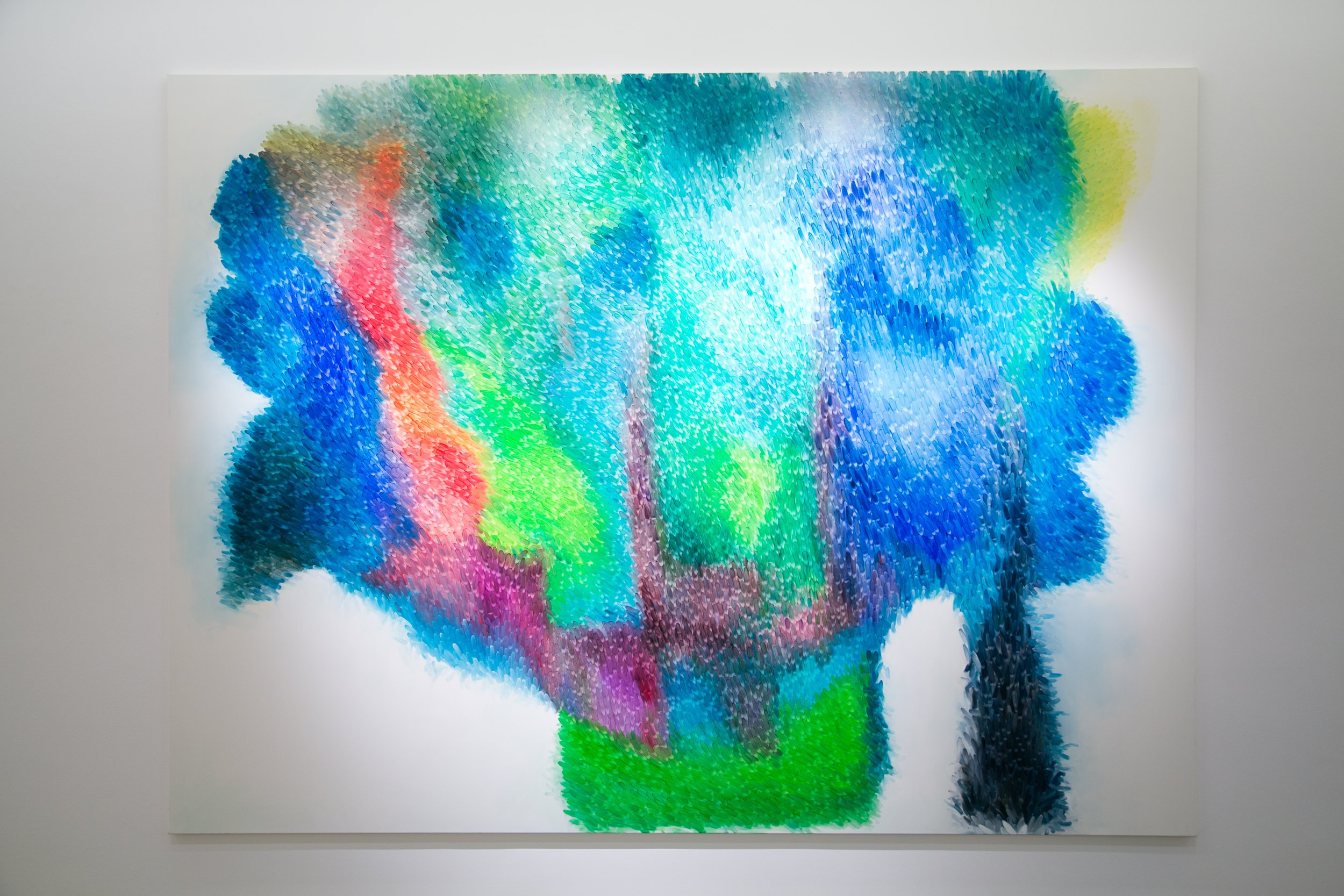 Peter Zimmermann exhibition gallery view in Qatar, featuring bold abstract artworks curated by Mohamad Makouk for Core Art Strategies.