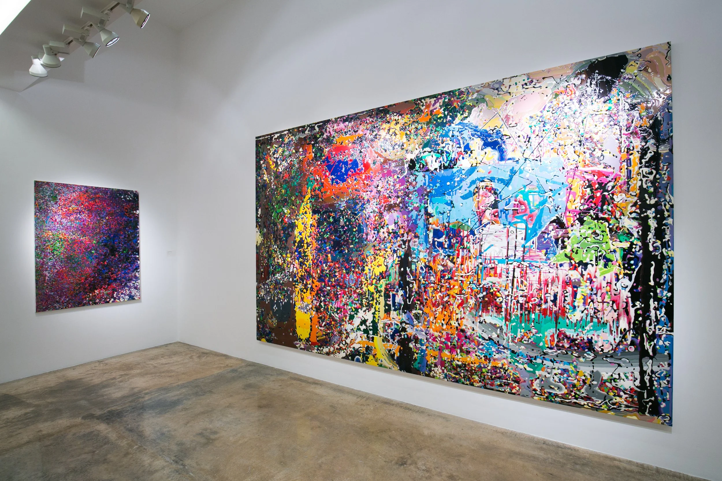 Interior view of a Peter Zimmermann exhibition in Qatar, showing contemporary abstract art and refined gallery curation by Core Art Strategies.