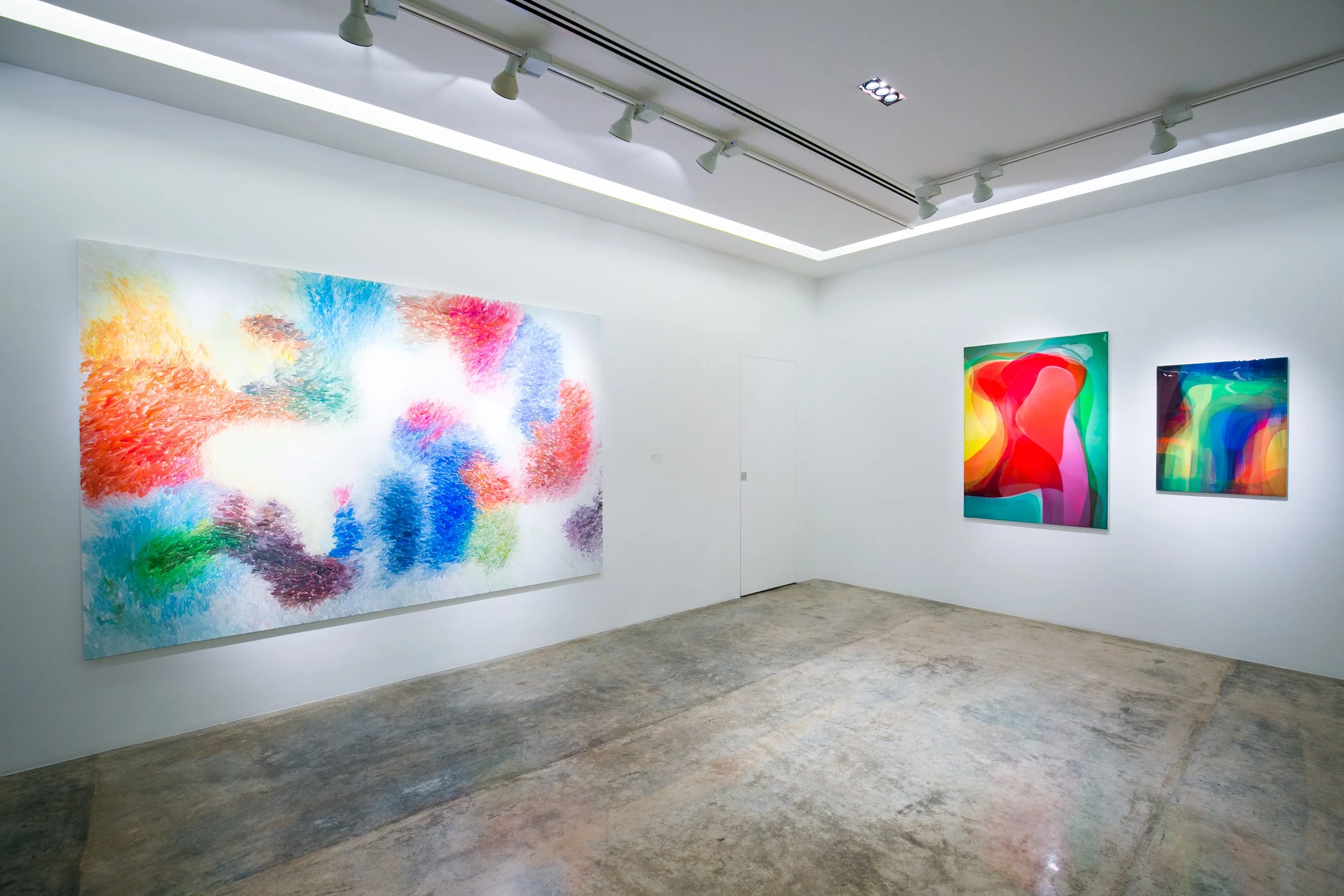 Peter Zimmermann solo exhibition in Qatar with monumental abstract paintings presented in a spacious gallery environment curated through Core Art Strategies.
