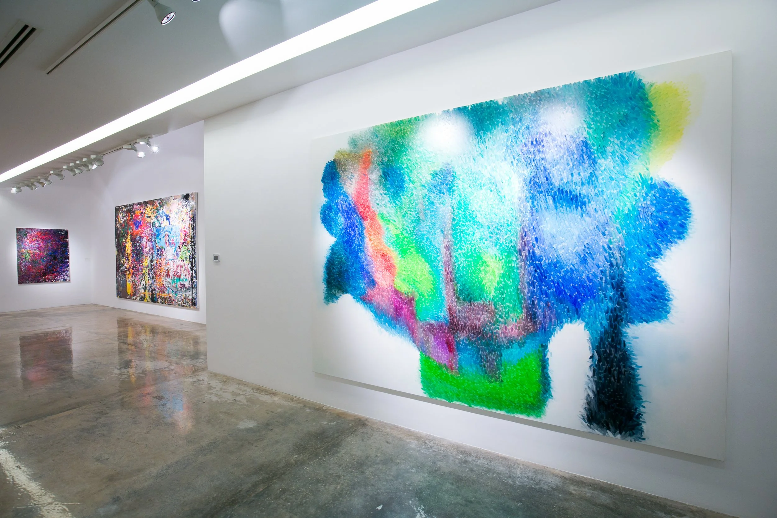 Exhibition space in Qatar featuring Peter Zimmermann’s abstract works, curated by Mohamad Makouk as part of Core Art Strategies’ contemporary art program.
