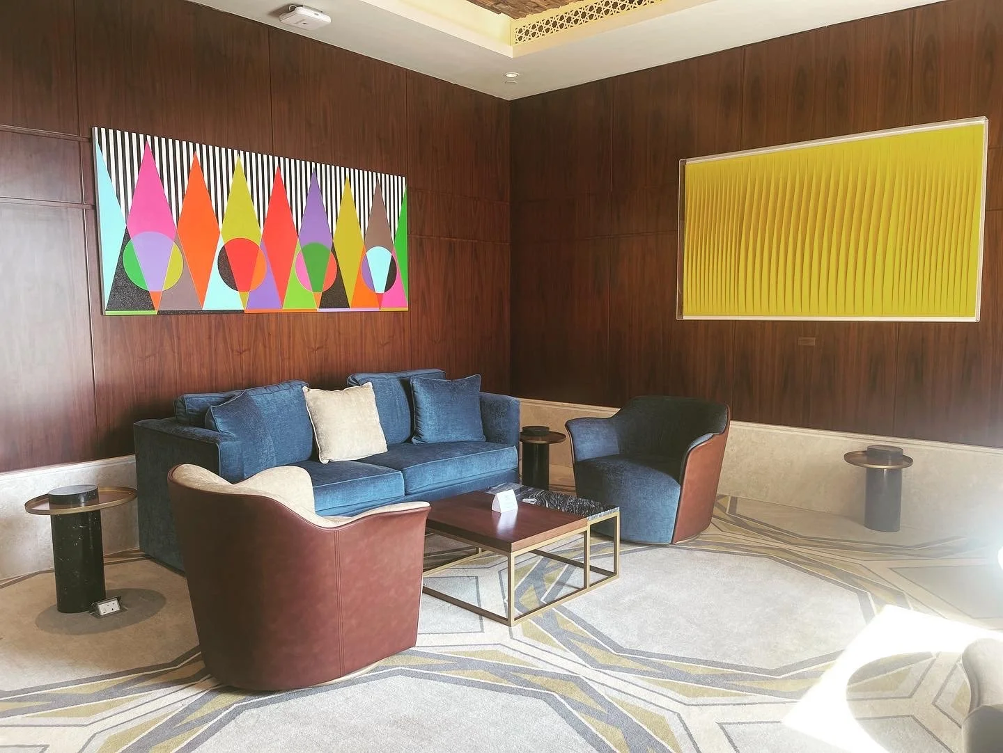 Artwork by Rico Gatson installed in the lobby café at St. Regis Marsa Arabia Private Island, Doha as part of the curated art program by Core Art Strategies.