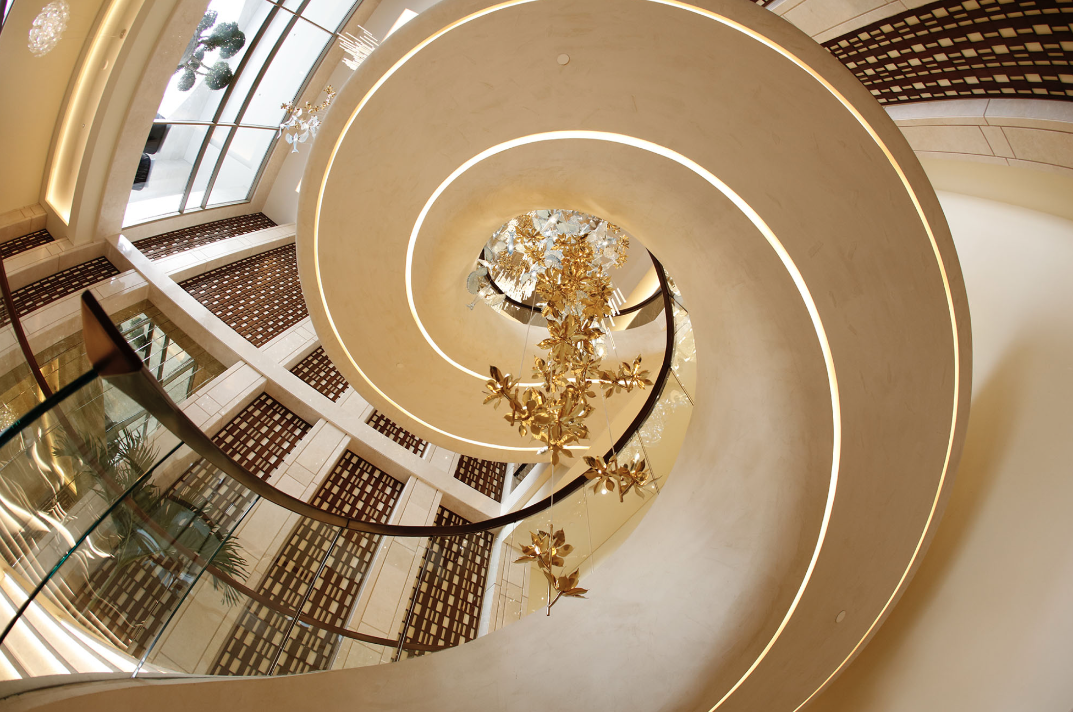 Bespoke light installation chandelier designed by Mohamad Makouk for St. Regis Marsa Arabia Private Island, Doha as part of the curated art program by Core Art Strategies.