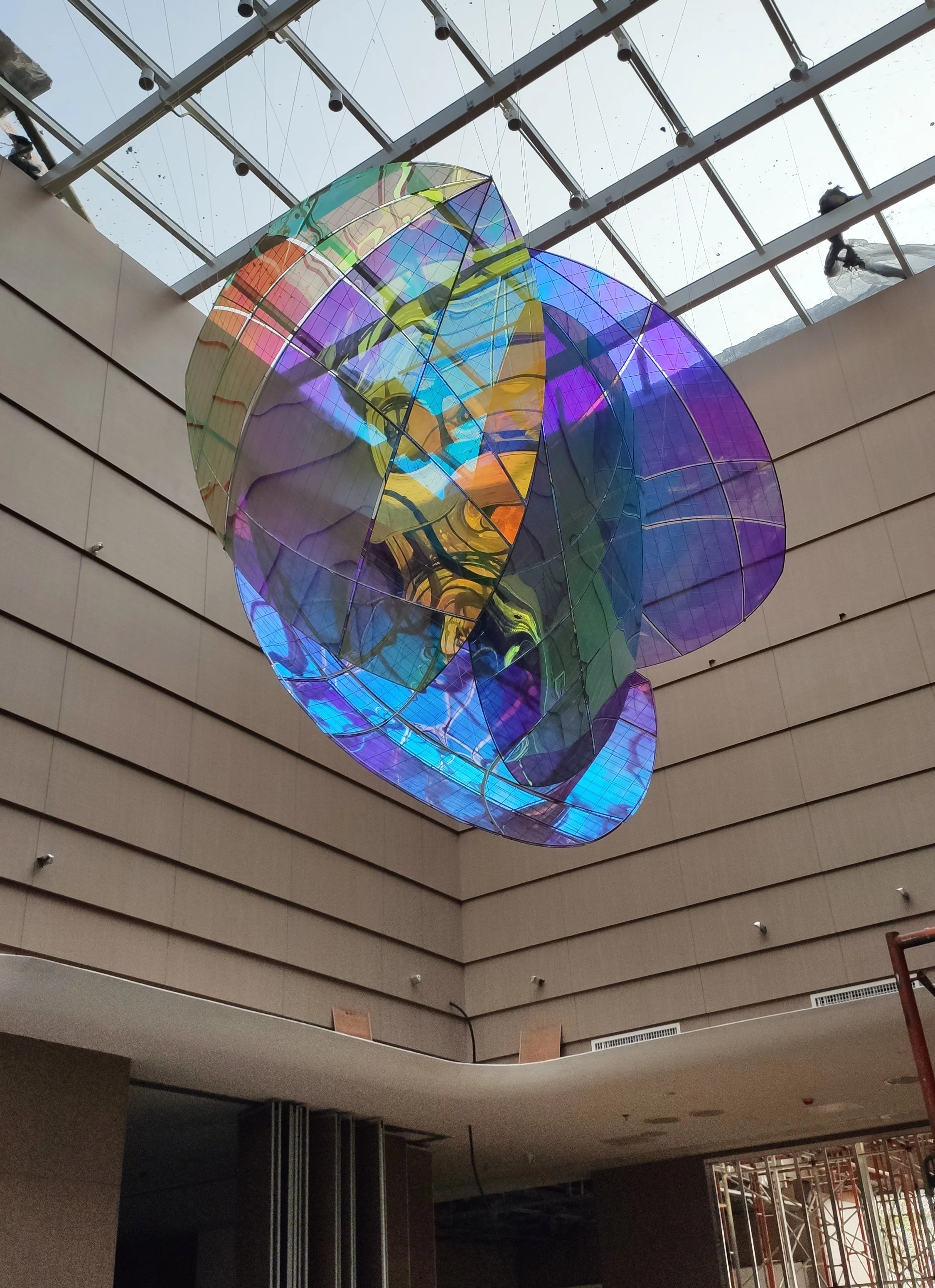 Guangzhou Sales Center art installation in stainless steel and acrylic, delivered through design development, production, and installation by Core Art Strategies.