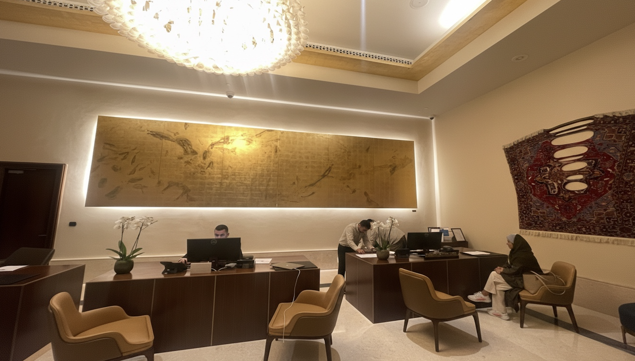 Artwork by Faig Ahmed installed in the reception lobby of St. Regis Marsa Arabia Private Island, Doha as part of the curated art program by Core Art Strategies.