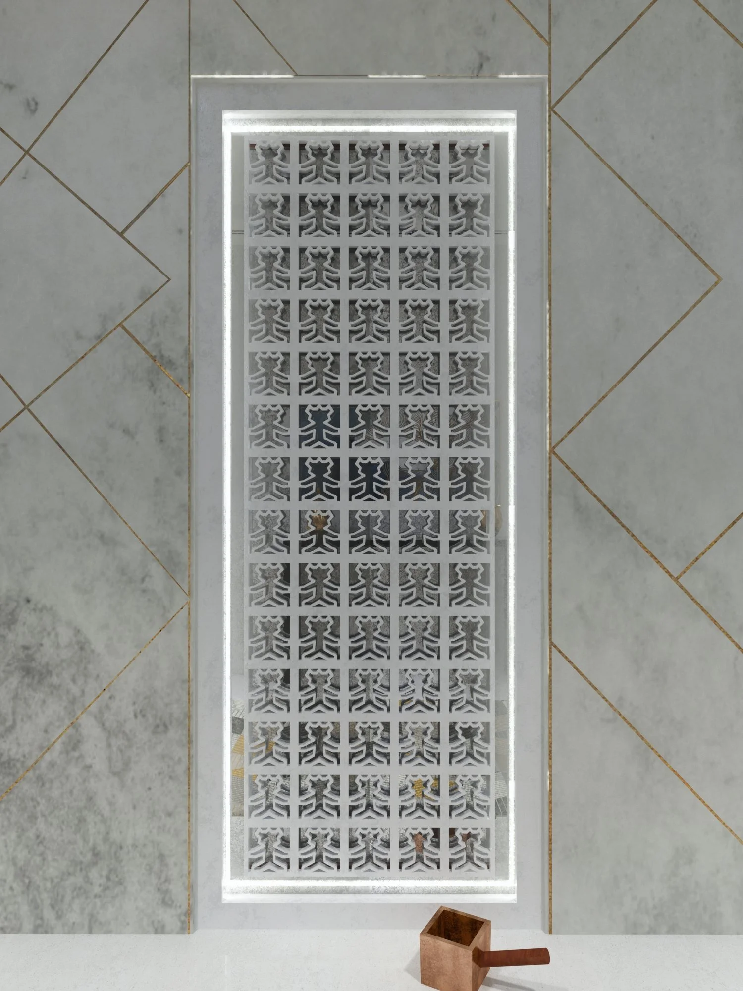 Wall-mounted artwork by Qatari artist Aisha Al-Suwaidi installed as part of the corporate art program curated by Core Art Strategies for QatarEnergy headquarters.