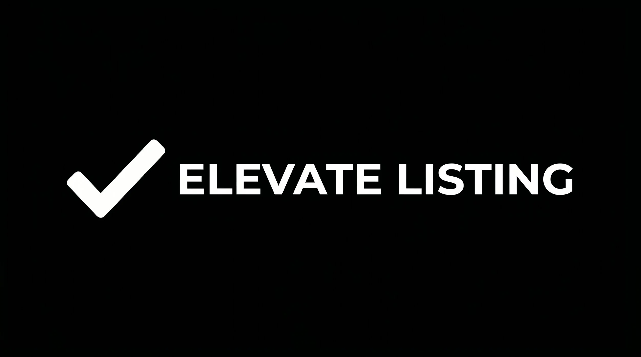 A black background with a white checkmark icon and the text 'ELEVATE LISTING' next to it.