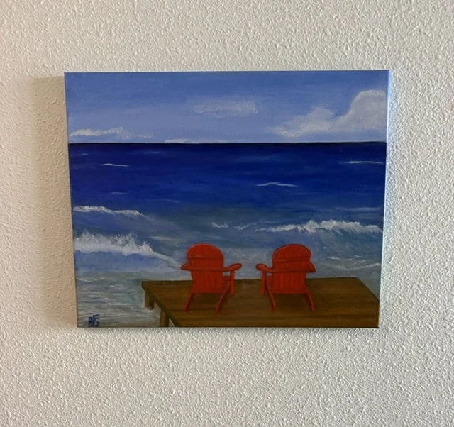Reserved for Two 16 x 20 oil painting by Bonnie Seide displayed on a wall