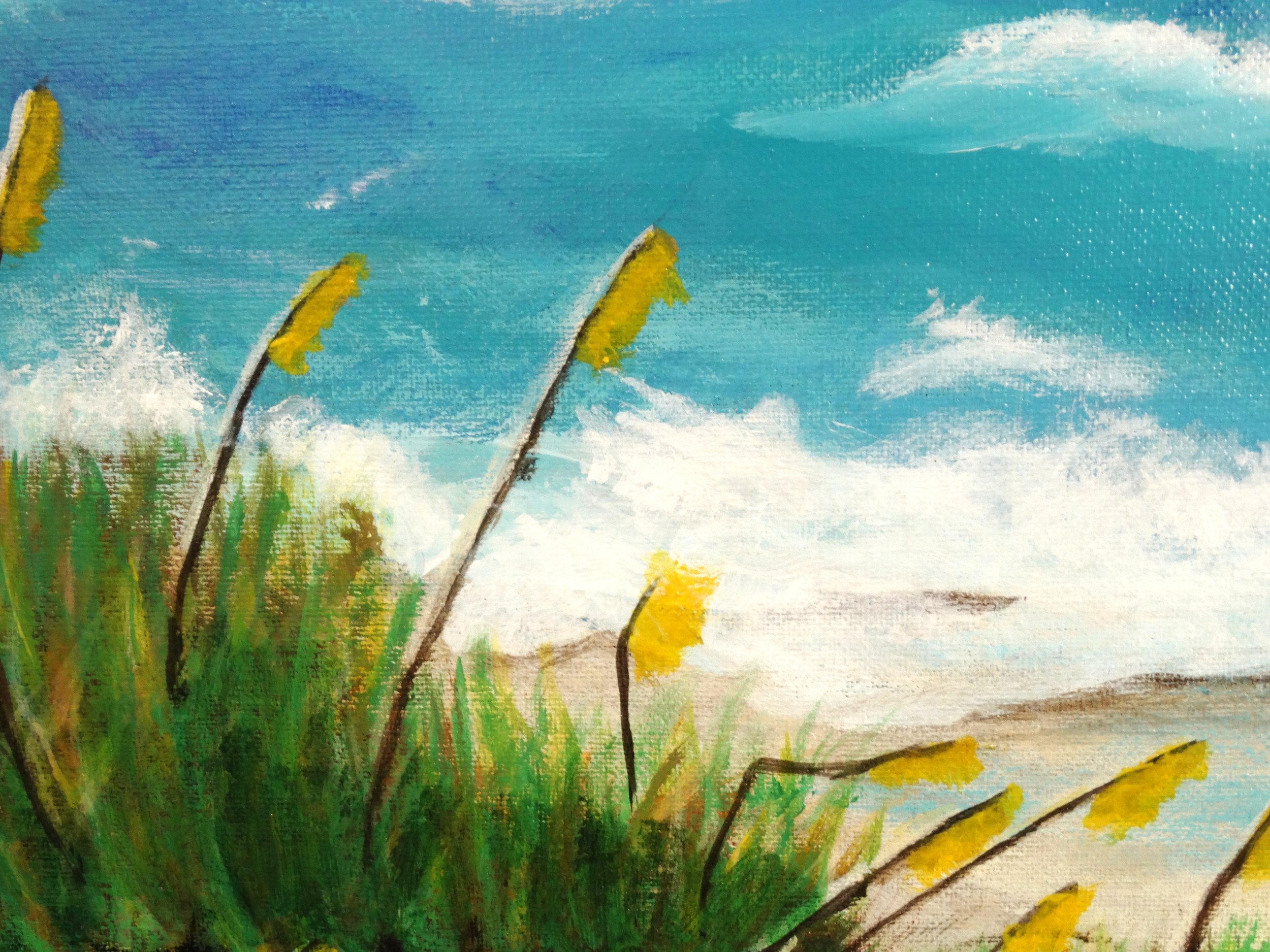 Sea oats and dune brushwork detail from the Ocean Awaits by Bonnie Seide