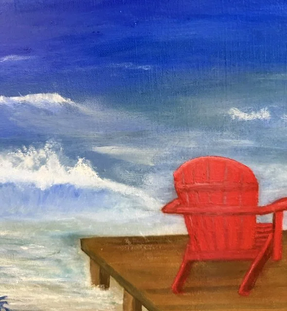 Reserve for two oil painting displayed with artist brushes in Bonnie Seide's studio