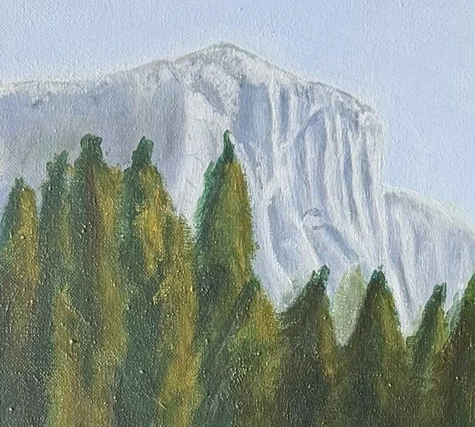 Brushwork detail from Ancient Sentinels, Bonnie Seide's original oil painting of Yosemite National Park