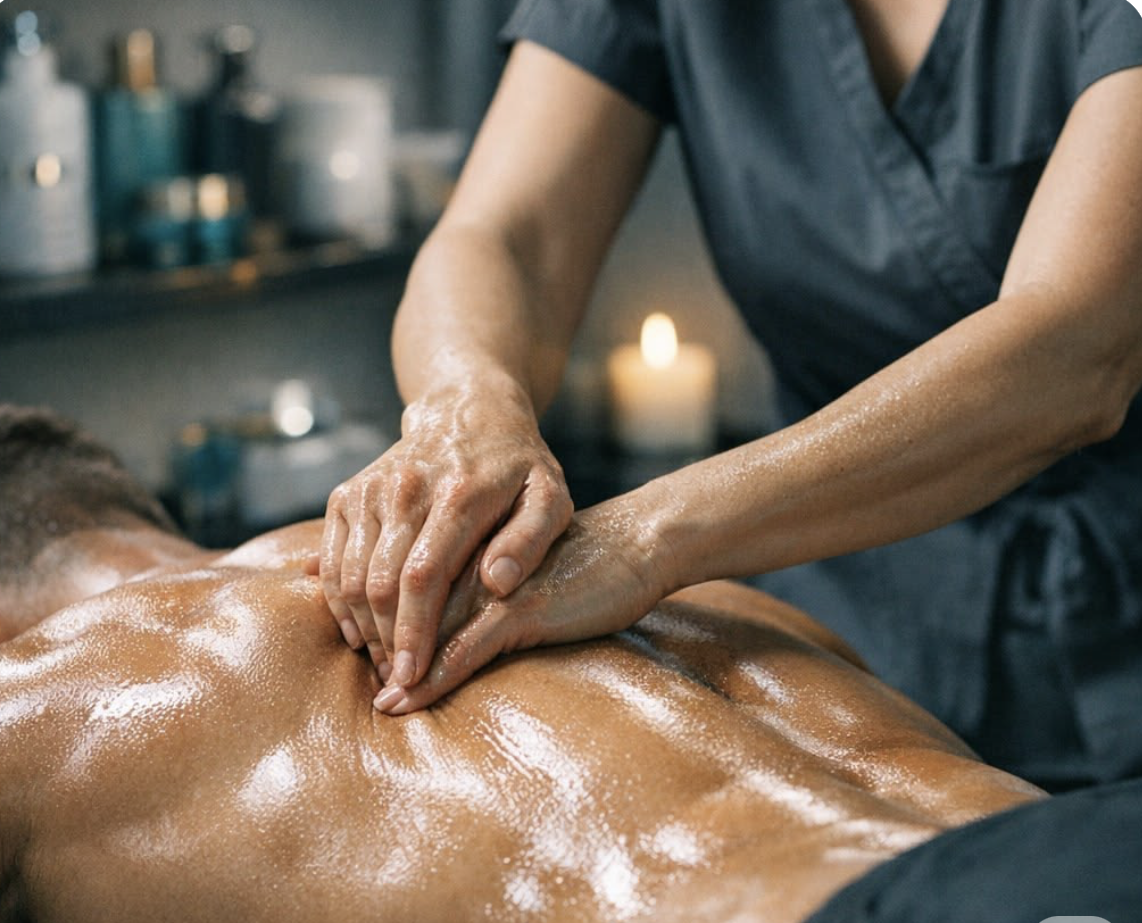 A person receiving a massage on their back.