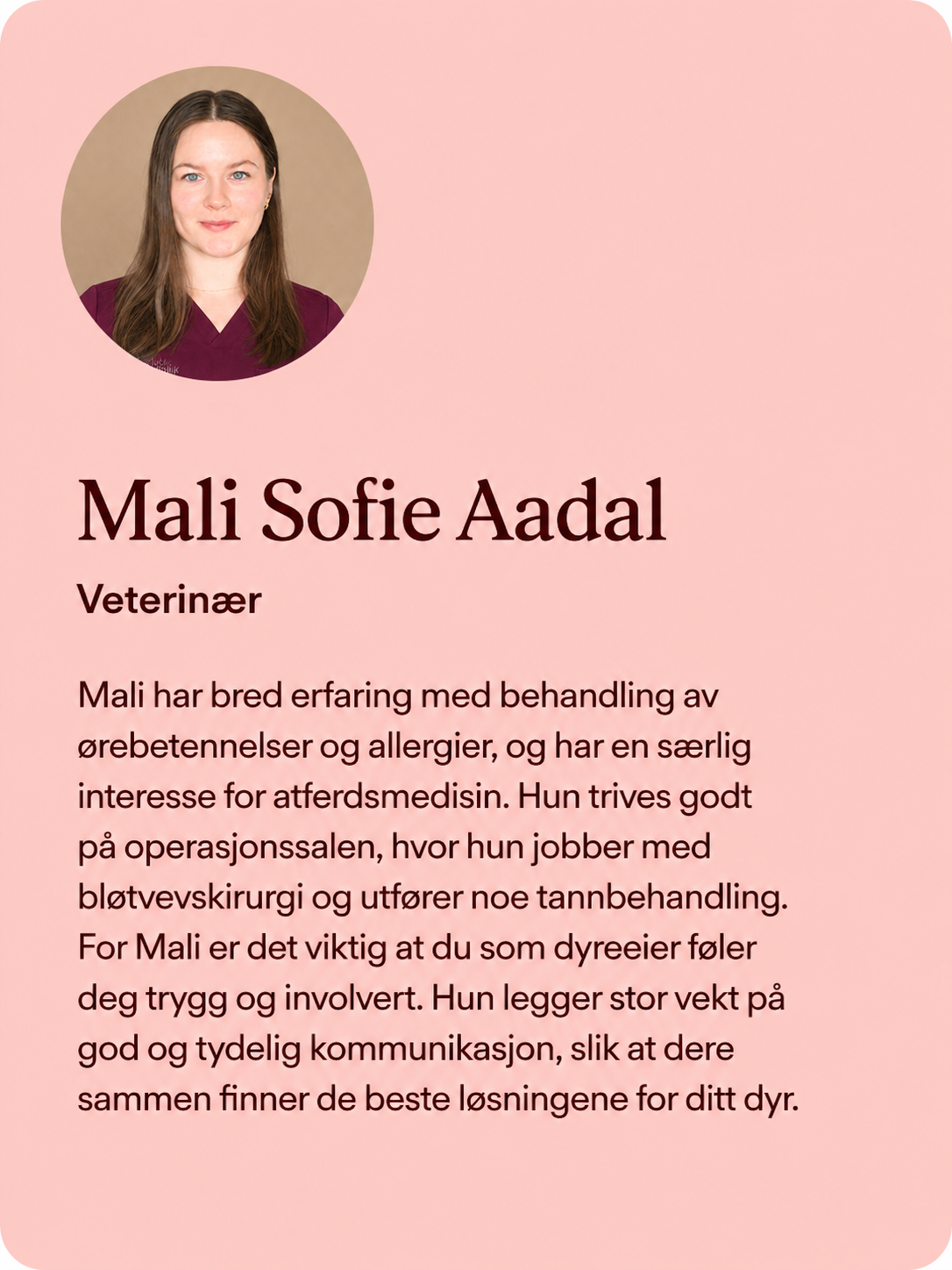 Portrett av en kvinne med mørkt hår i en oppsamlet frisyre, smilende, iført hvit t-skjorte, foran en hvit vegg.
